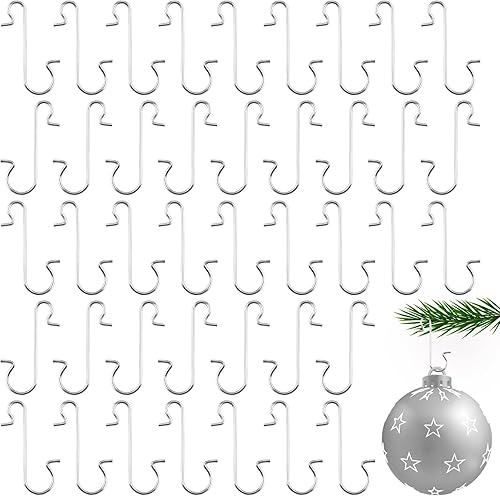 Perchas para adornos, paquete de 100 ganchos de Navidad para decoración de árboles, decoraciones de guirnaldas, color plateado