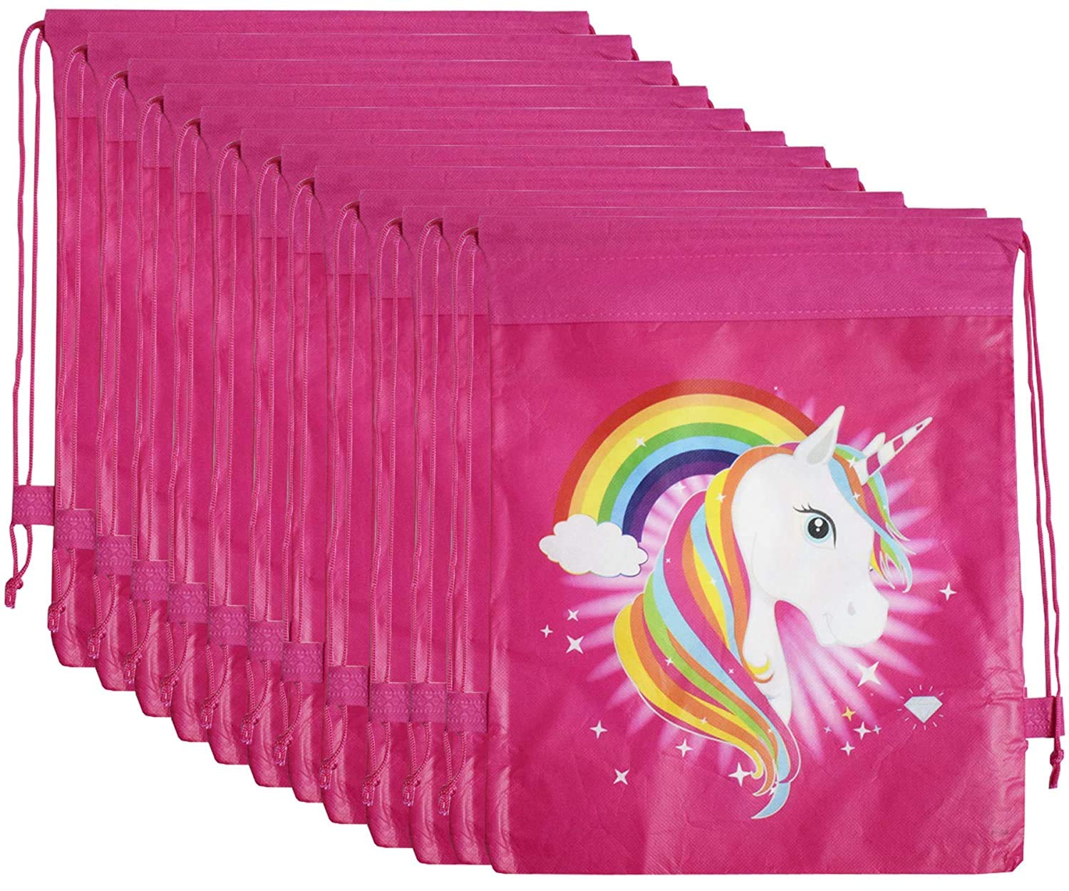 Aarvi 12 Pcs Cartoon Print Dori Bag Haversack Bags For Kids Birthday Return Gifts (Set Of 12, Unicorn), Multicolor