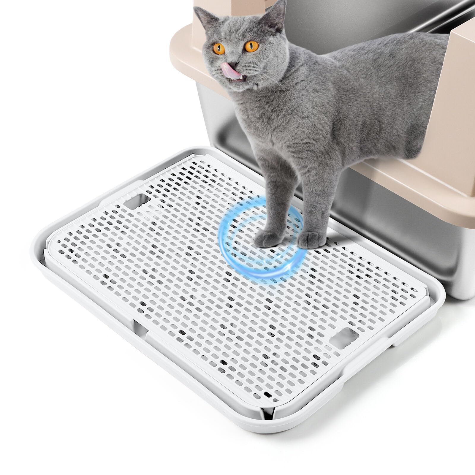Tapis de Rampe, 42x30CM Escalier pour bac à litière pour Chat, Attrape-litière pour bac à litière Automatique autonettoyant, idéal pour Chaton et Chats Plus âgés(Blanc)