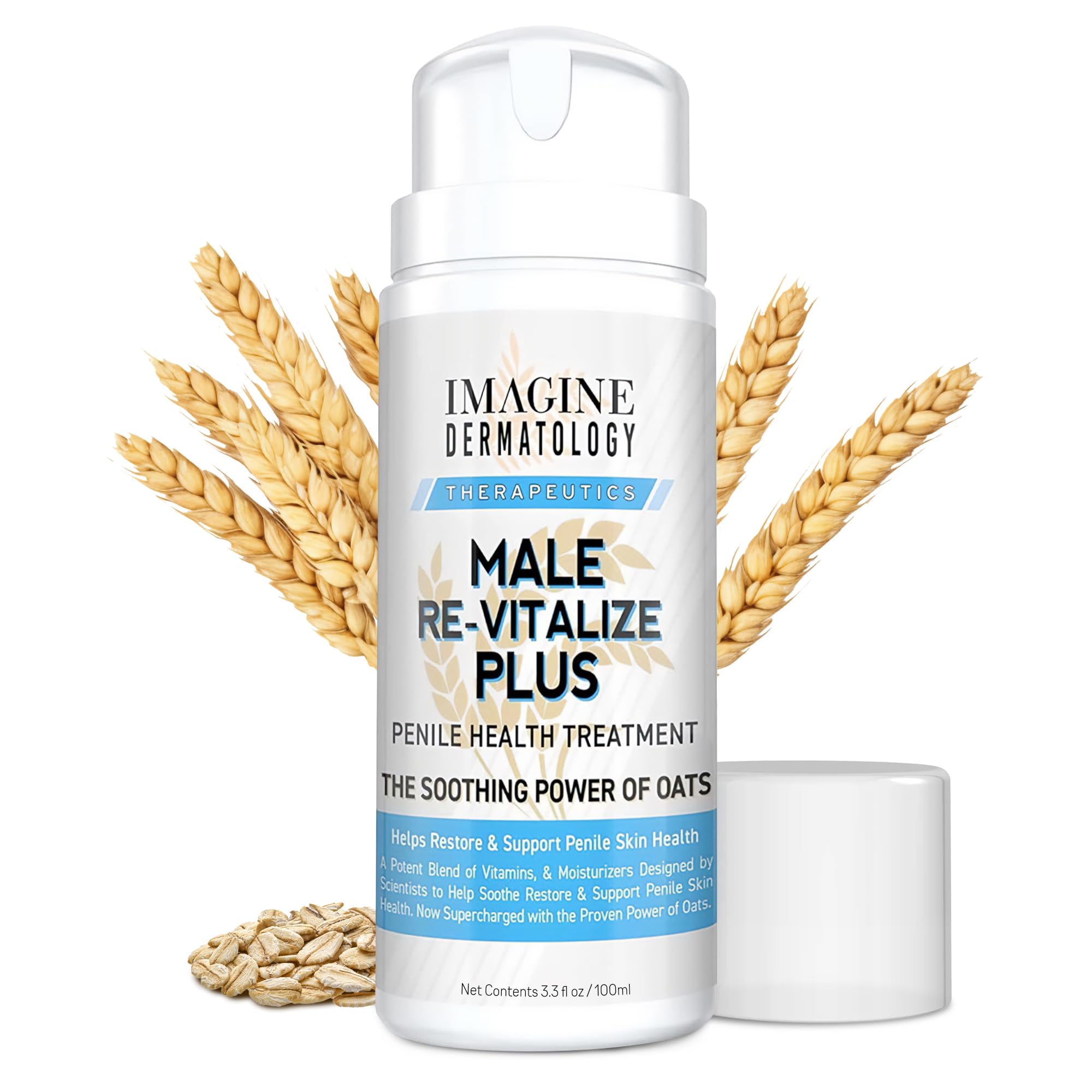 Male Re-Vitalize PLUS - Oats Penile Health Cream for Men - Relieve, Restore and Support Skin - Moisturizing Penile Cream - TSA Compliant Size (3.3 fl oz/100ml)