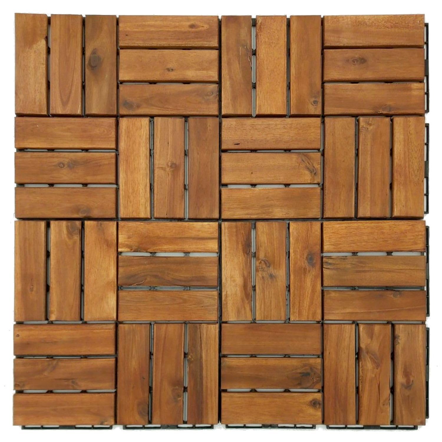 6m² Holzfliesen Terrassenfliesen Holz Fliesen Mosaik 30x30 cm - 66 STK Balkonfliesen wetterfest aus Akazienholz mit Klicksystem für Terrasse Balkon Stecksystem