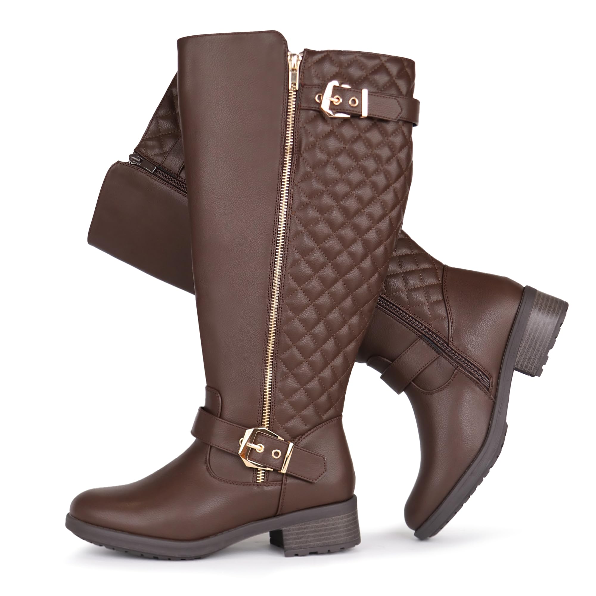 Damen-Reitstiefel mit extra breiter Wade, kniehoch, Retro-Doppelschnalle, schicker Stil, Herbststiefel