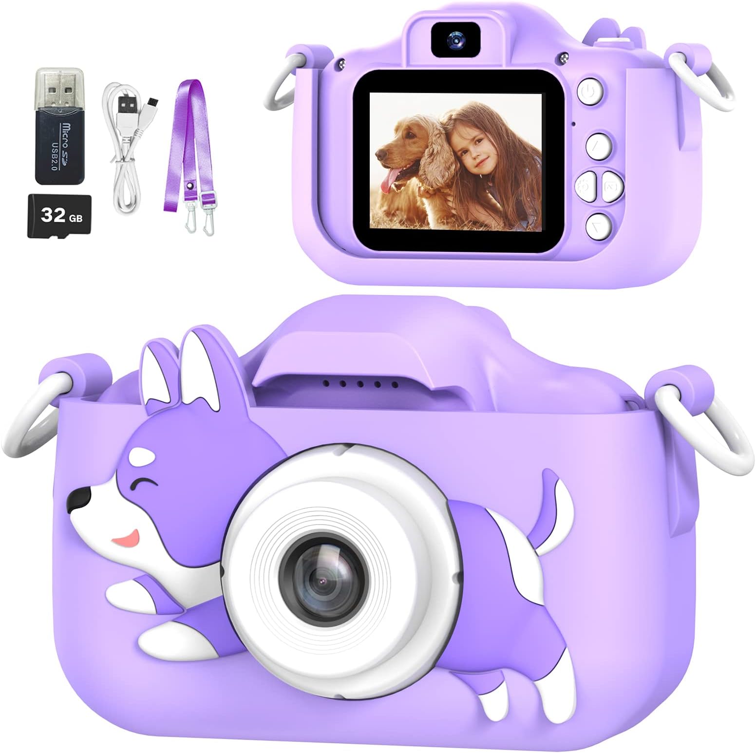 Mgaolo Children's Camera Toys for 3-12 Years Old Kids Boys Girls,HD Digital Video Camera with Protective Silicone Cover,Christmas Birthday Gifts with 32GB SD Card (Panda Blue)