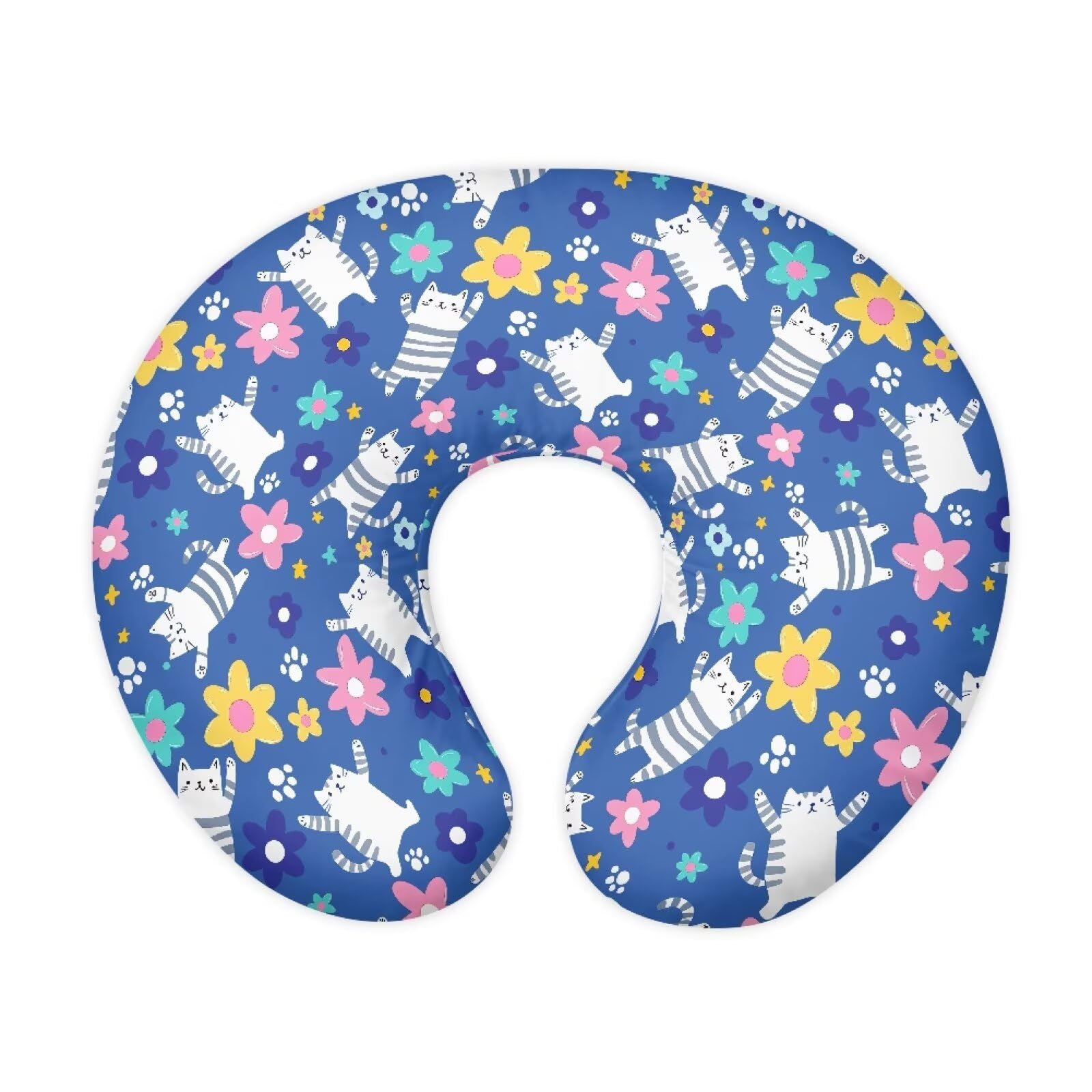 Urndoeng Nursing Pillow For Baby Girl,Boy With Hidden Zipper Comfort And Durability Nursing Pillow Case Breastfeeding Essentials Cute Cat Print Blue