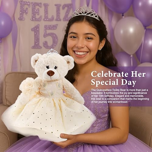 Miniatura 4 de Muñeca de quinceañera con vestido de membrillo con vestido, decoraciones de quinceañera, regalos de decoración de quinceañera, OSO de peluche para