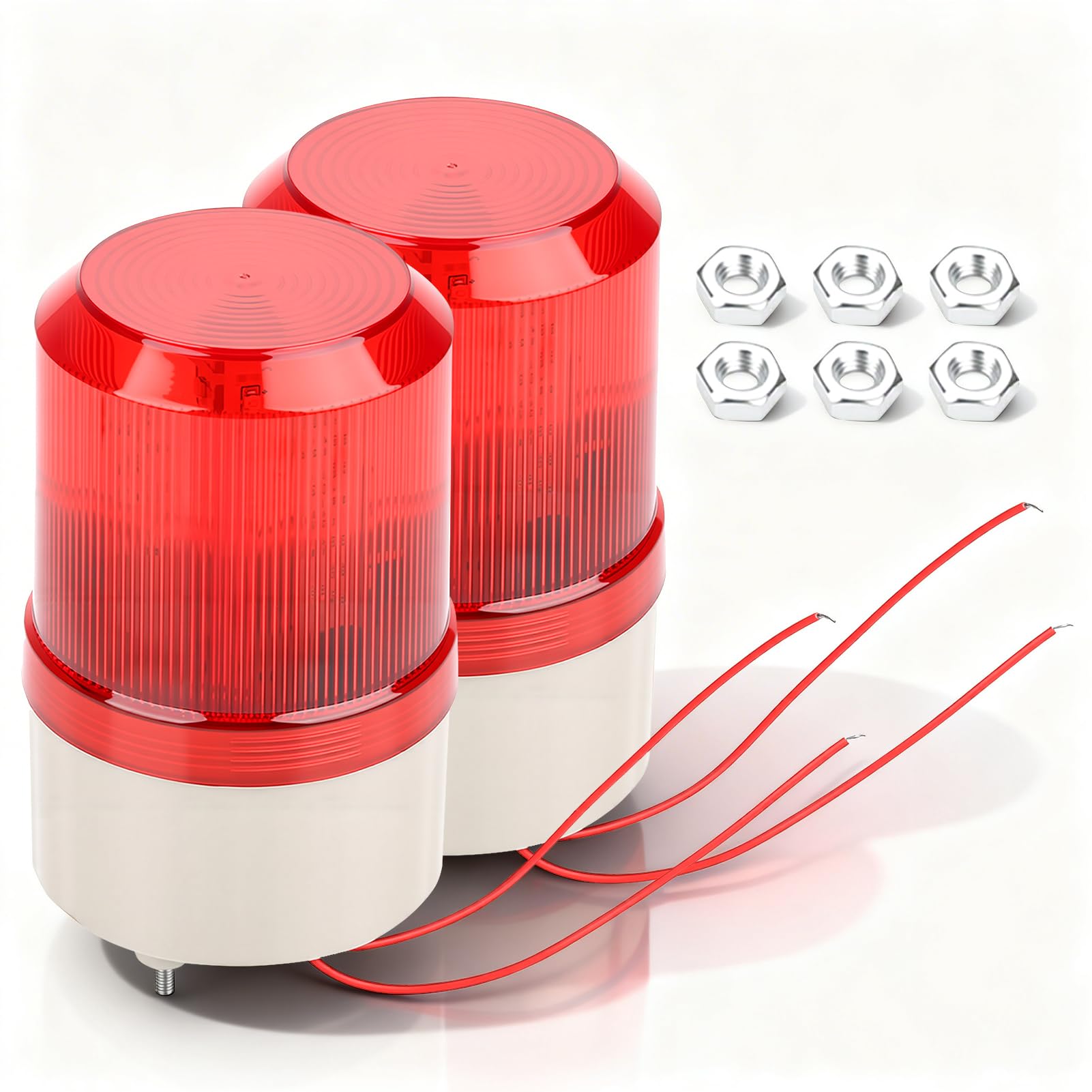 2Pcs Sirena Allarme Esterno 220V con Luce Stroboscopica LED Rossa e Allarme Sonoro 100dB – Spia Luminosa Rotante per Sicurezza Industriale, Cantieri e Aree Pericolose