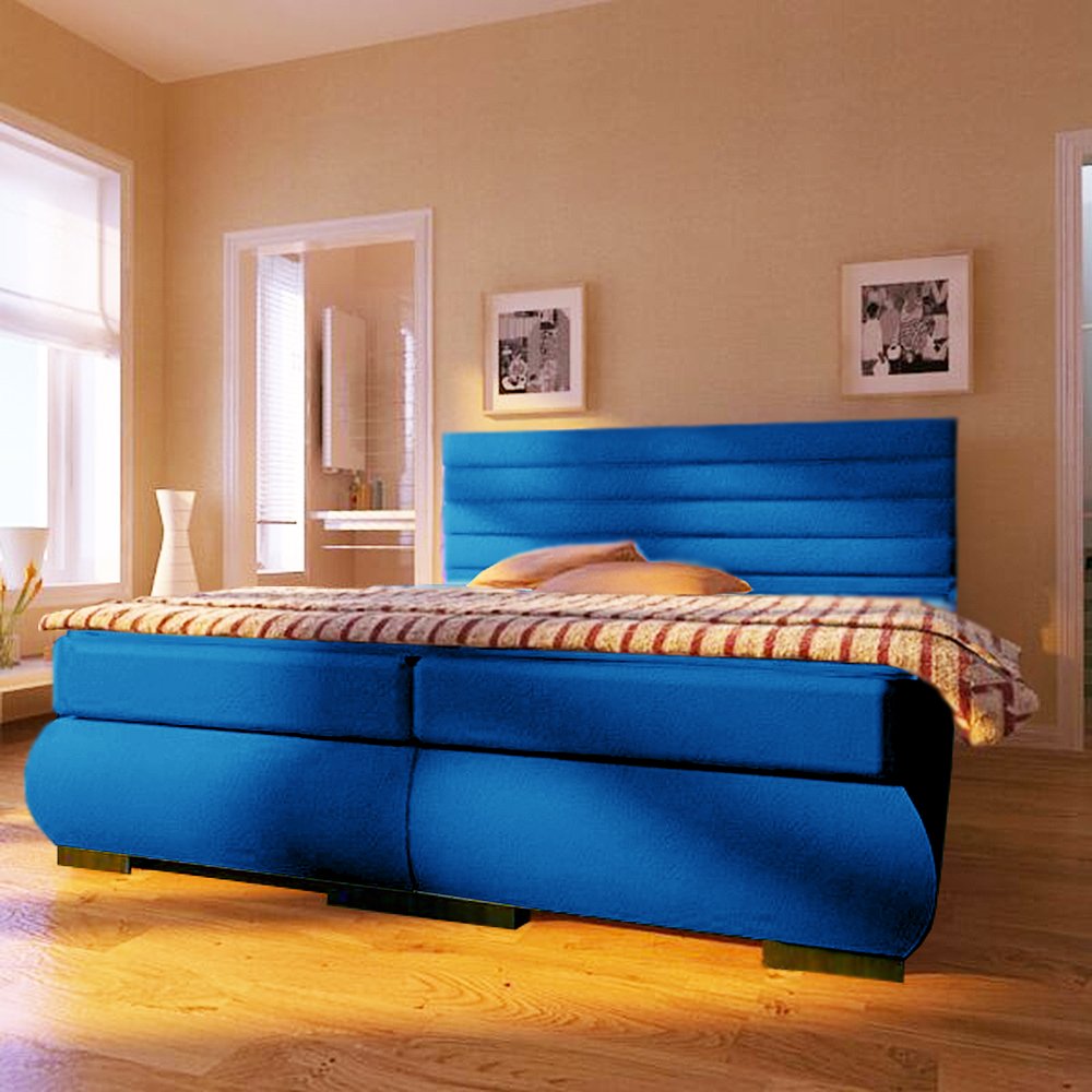 Lit à sommier tapissier Melany 120 x 200 cm, avec surmatelas de 6 cm, délai de livraison 160, bleu