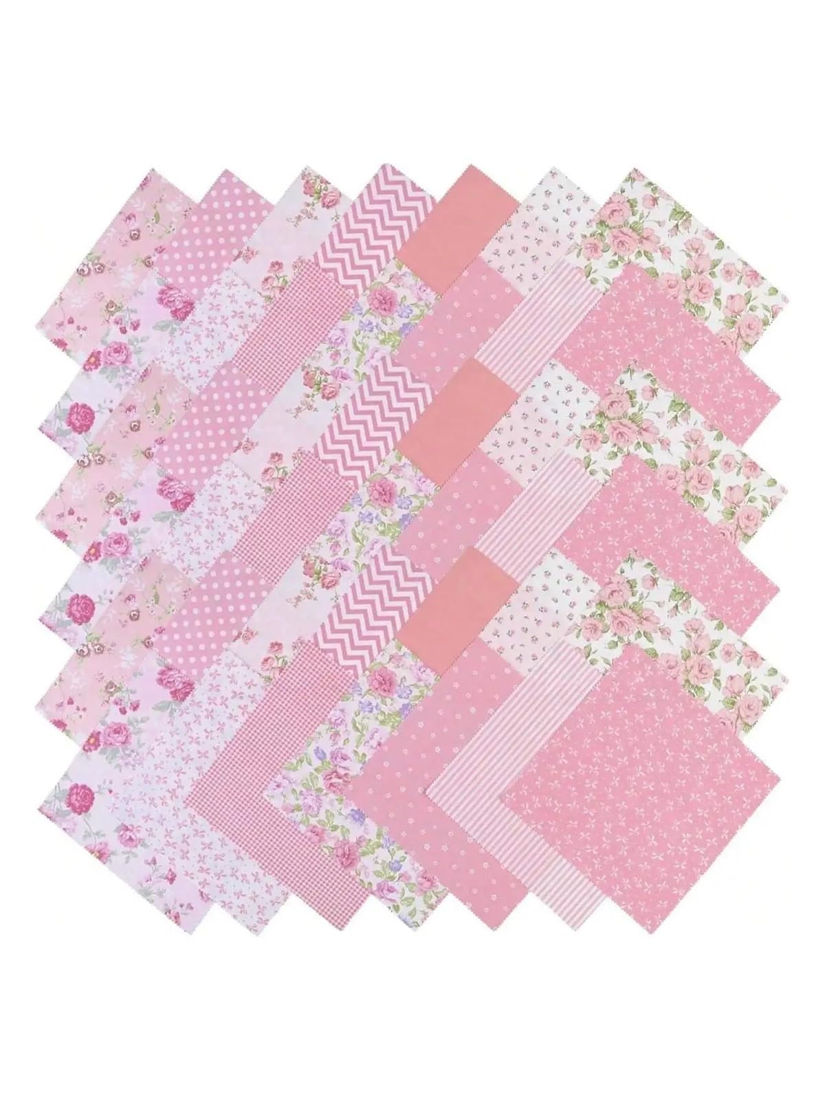Tessuto Per Patchwork Set di 42 quadrati in tessuto patchwork da 12,7 x 12,7 cm con rose vintage e motivi a scacchi, ideali for il cucito fai da te.