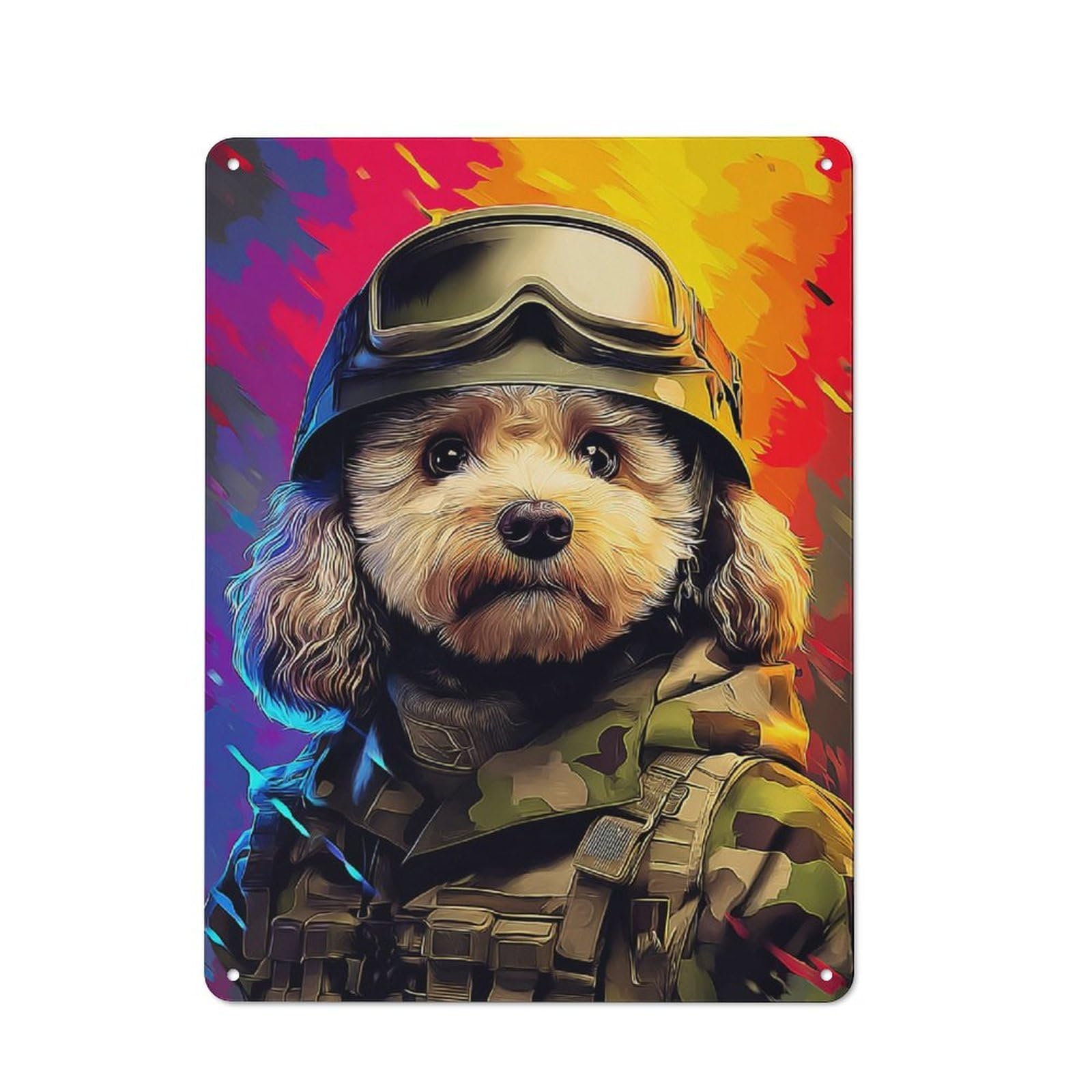 Vintage Puppy Soldier A Unique Artwork Vintage Tin Sign 40x30cm, Cafe Wall Decor for Bakery, Diner, Cafe Or Family Room