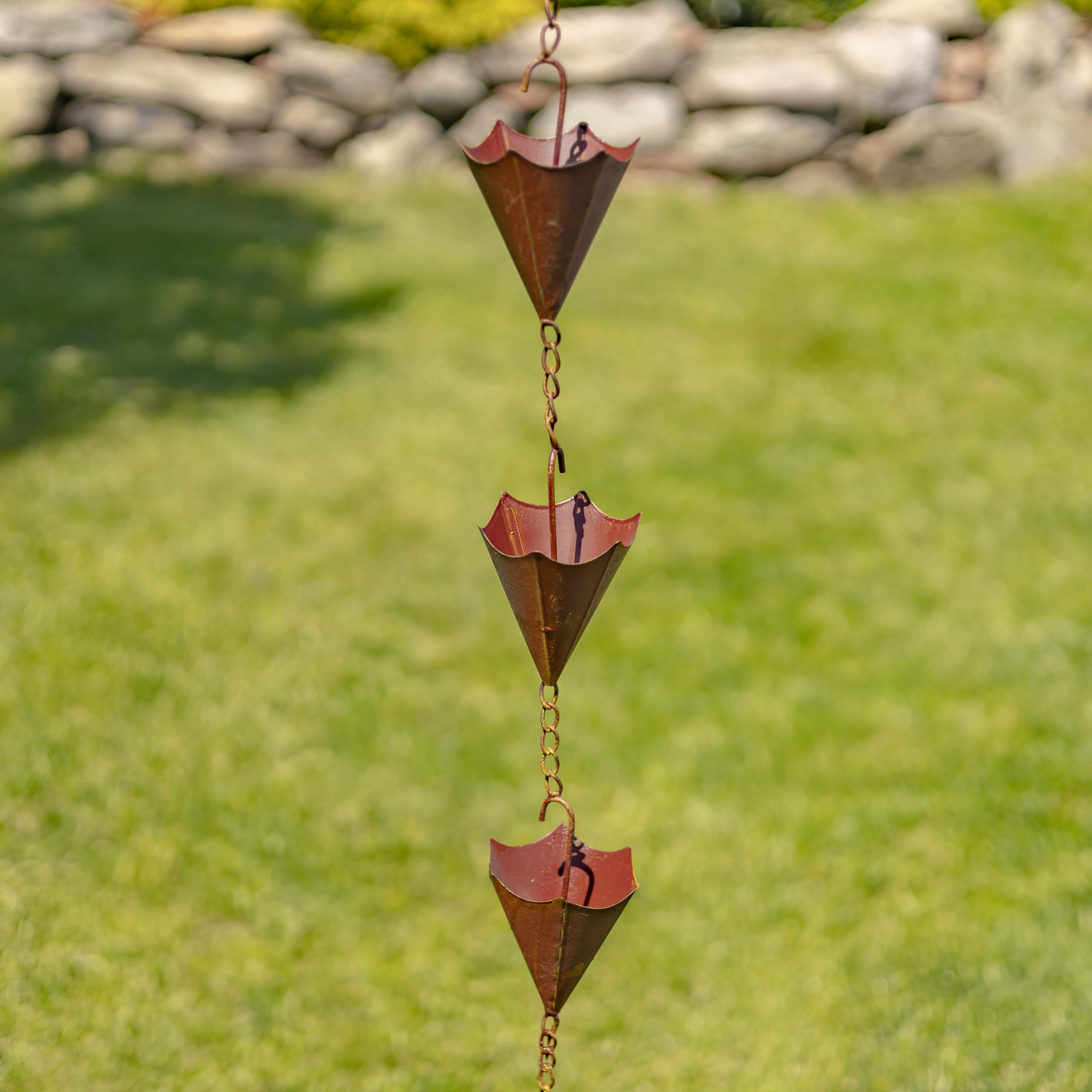 Zaer Ltd. Ornate Hanging Rain Chains (Rust Finish, Umbrellas)