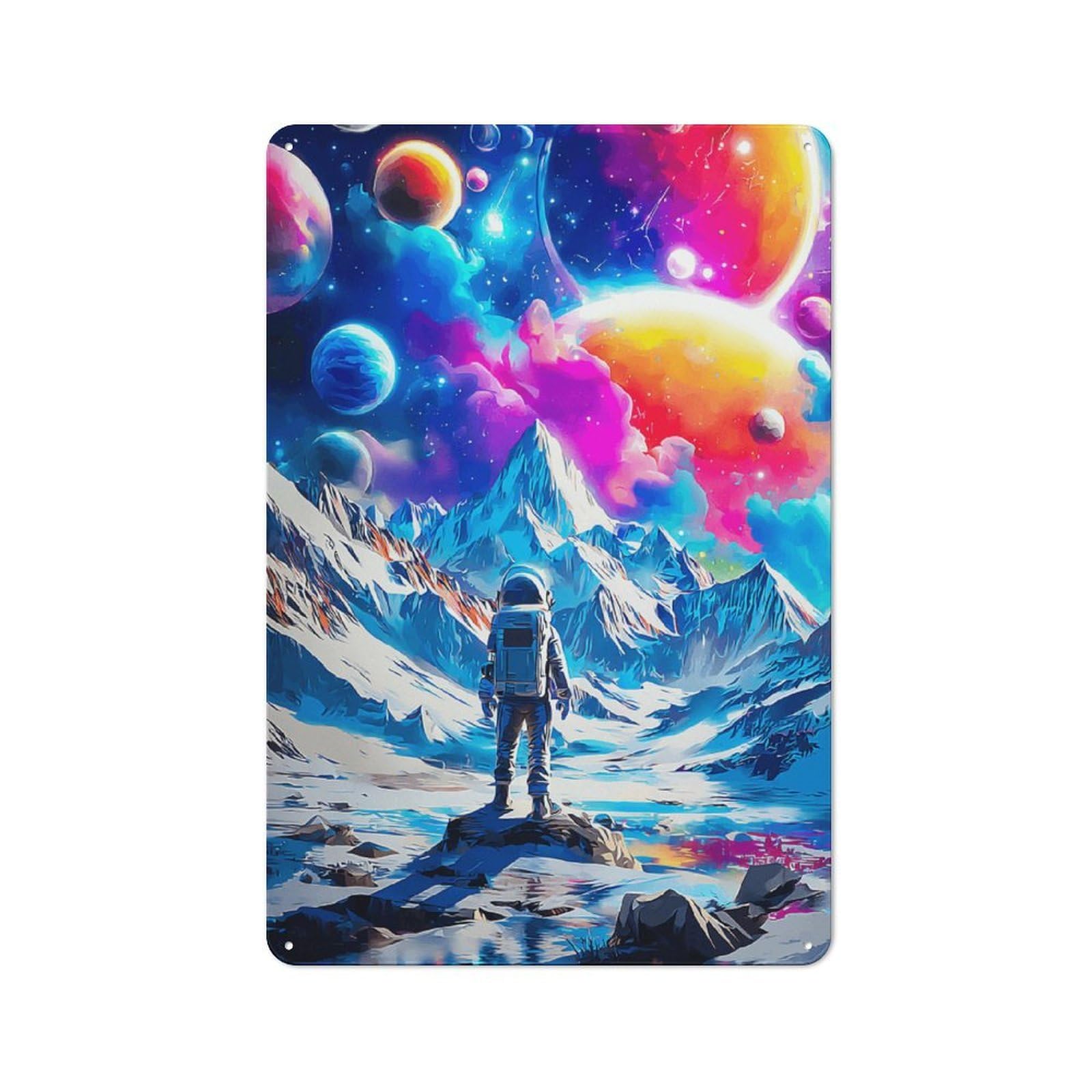 Junmoney Astronaut On Alien Planet Rustic Tin Wall Plaque 30X20cm For Bar Or Restaurant, For Vintage Wall Decor Fans, For Garage And Workshop Walls