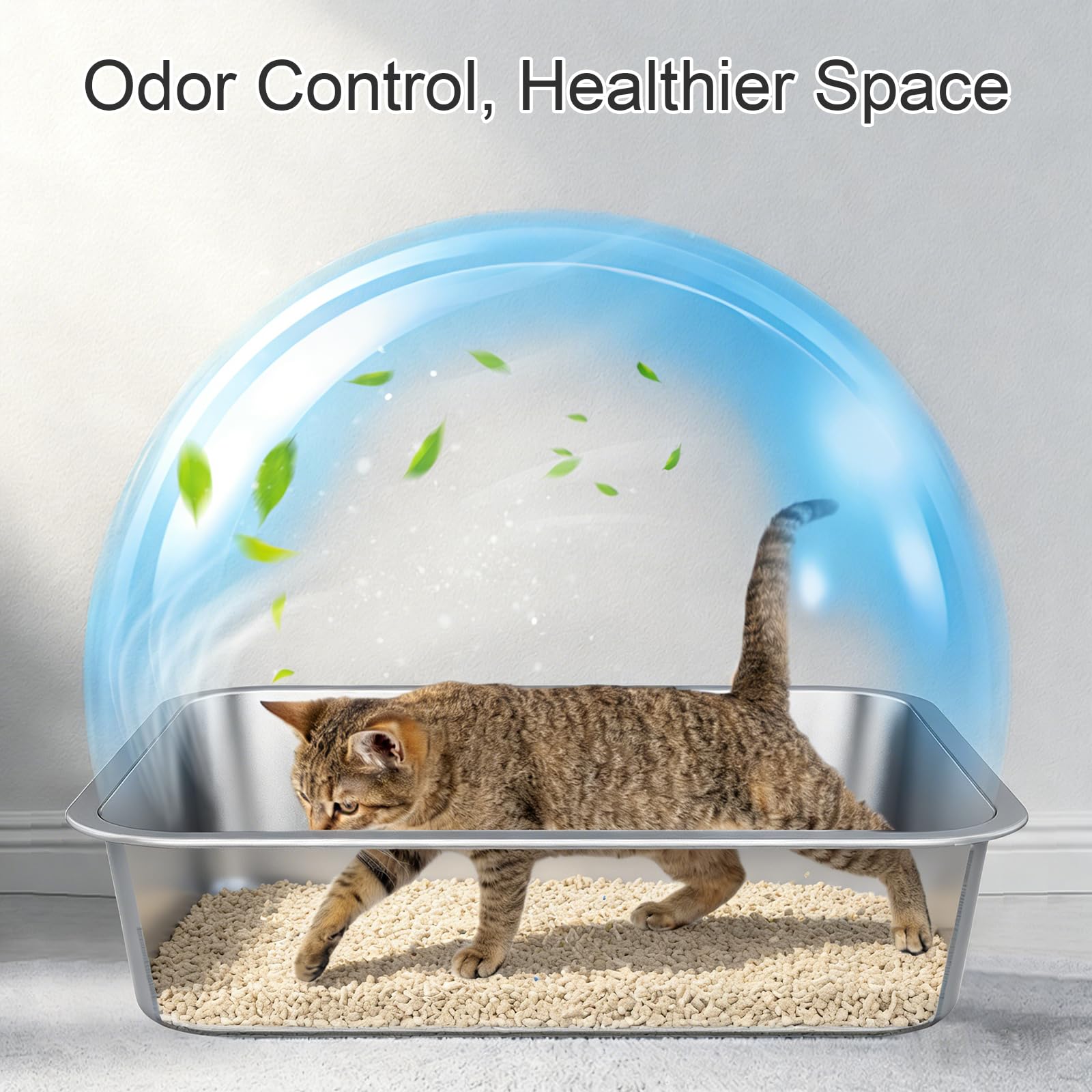 Stainless Steel Litter Box with High Sided, Metal Cat Litter Box, Odor-Free, Non-Stick Litterbox Pan, Easy to Clean Pet Supplies Toilet Tray for Indoor Cats, Kittens or Multicat Homes - image 3