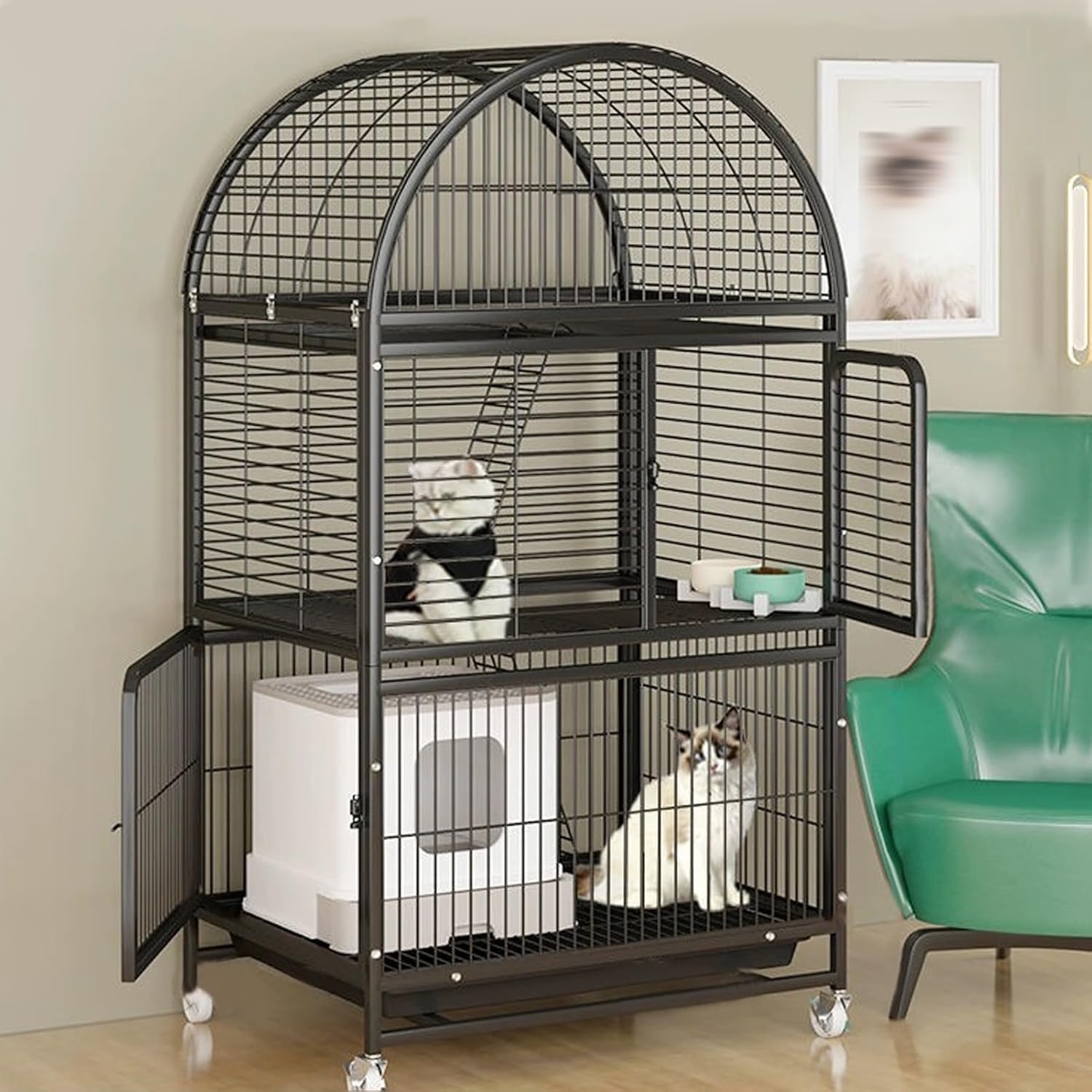 Cat Enclosures, Metal Cat Cage Indoor, Detachable DIY Cat Playpen, Puppy Fence, Rabbit Fence, Suitable for Small and Medium Cats and Kittens, Easy to Assemble(Black,31.1x57.1/79x145cm)