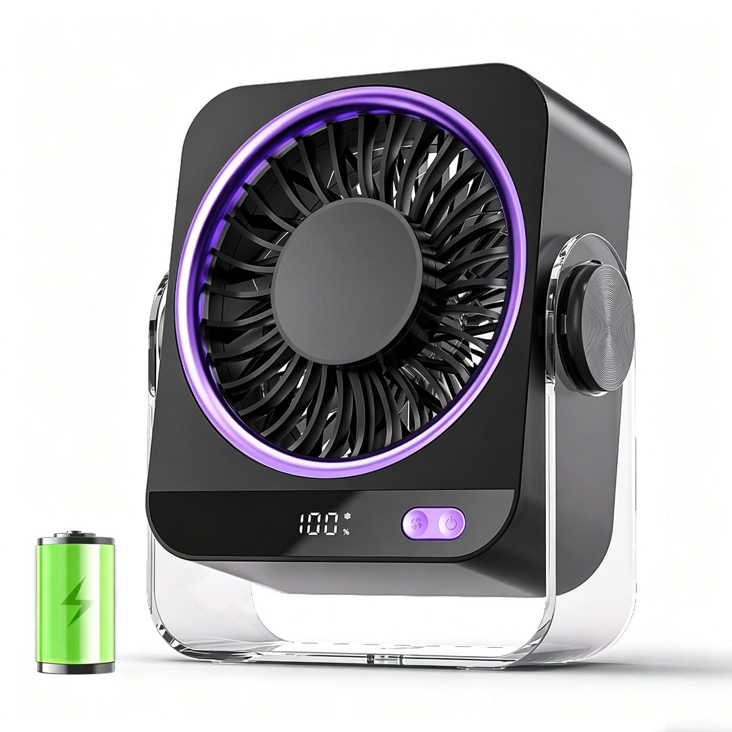 Ventilatore da Tavolo, Ventilatore Portatile 4000 mAh USB Ricaricabile, 5 Velocità Angolo Regolabile a 180° Ventilatore da Scrivania per Ufficio, Casa, Campeggio