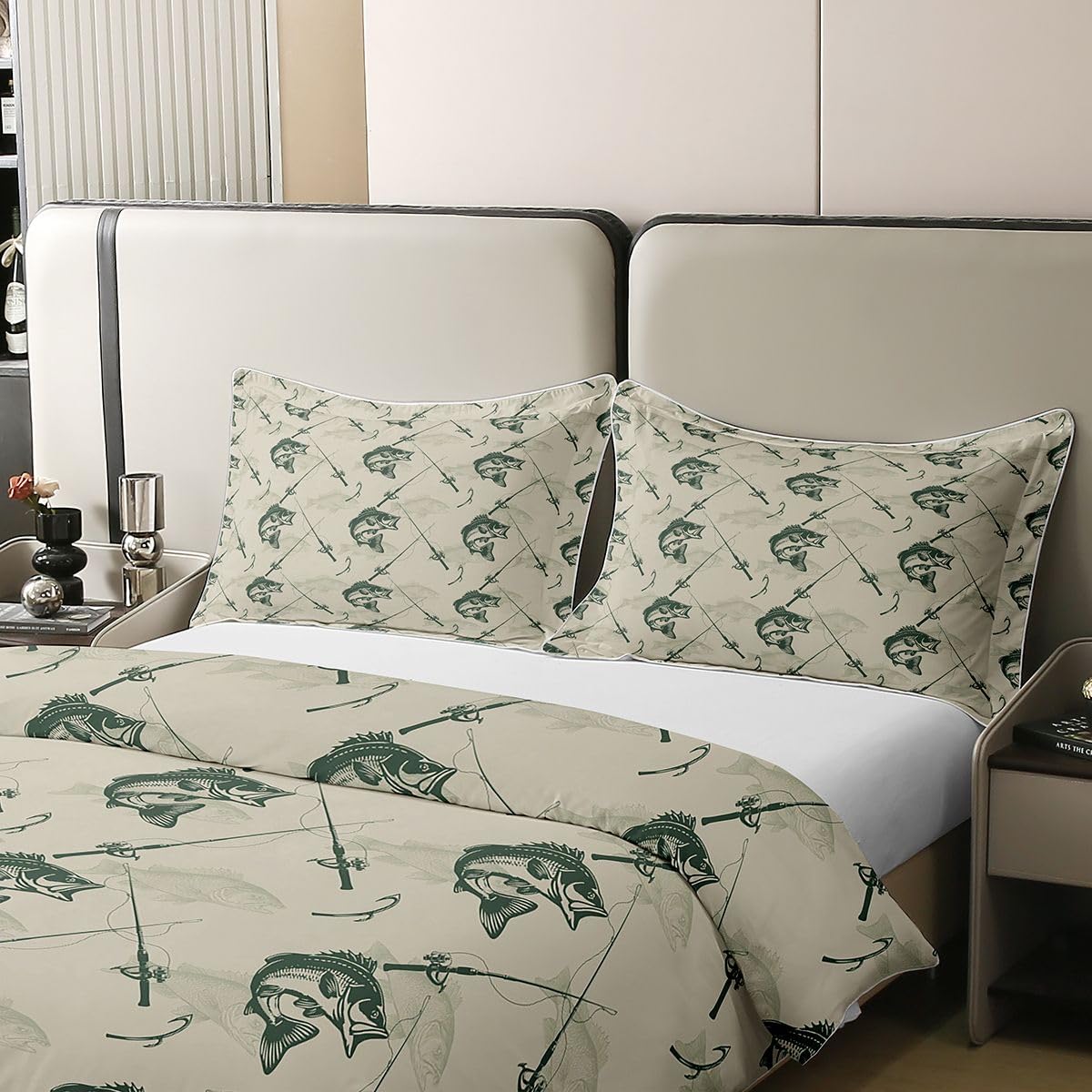 Homewish Wędkarstwo i polowanie podwójna poszewka na kołdrę zestaw basowa szczupak ryba bawełna pościel rustykalny dom poszewka na kołdrę wędka hak zestawy łóżek