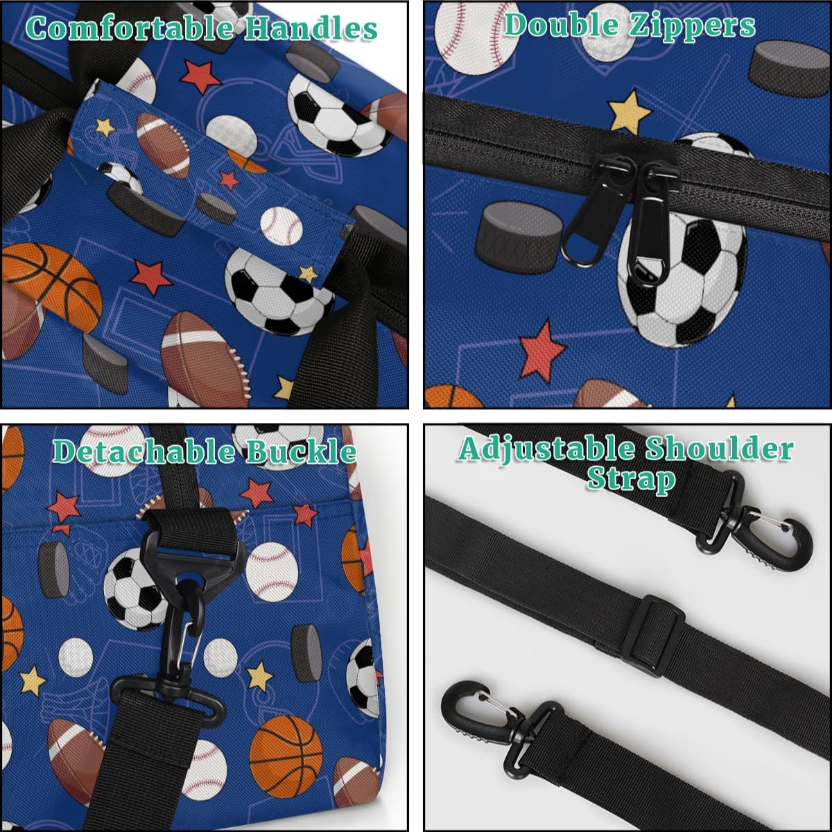 Kids Overnight Duffel Bag Boys - Sport Gym Bag Travel Duffle Luggage Bag Water Resistant lightweight Carry On Weekender Tote for Practice Workout School Sleepover (Soccer Basketball Sports Ball)