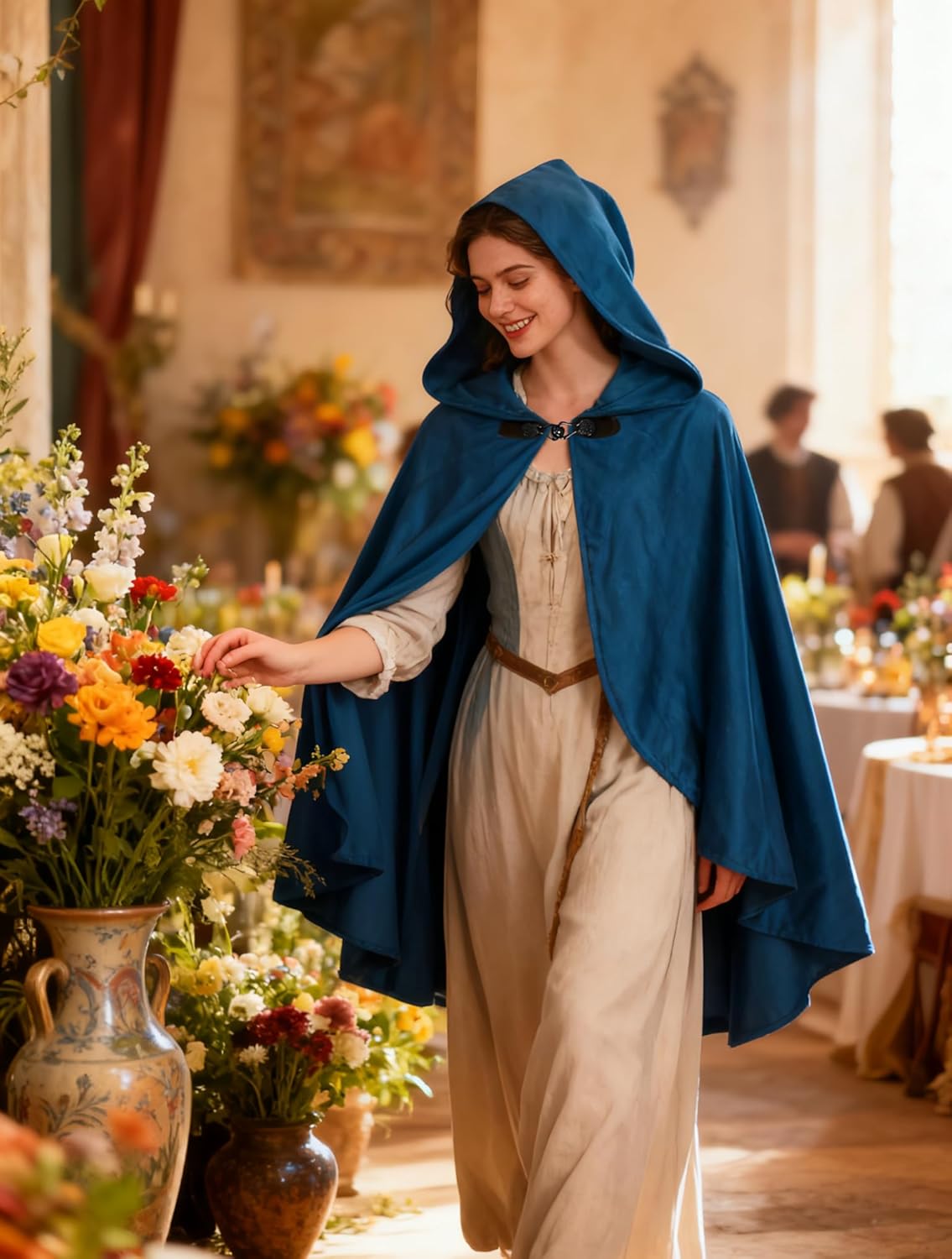 UQJE Medieval Cloak with Hood Halloween Renaissance Hooded Short Cape for Men and Women - Image 4