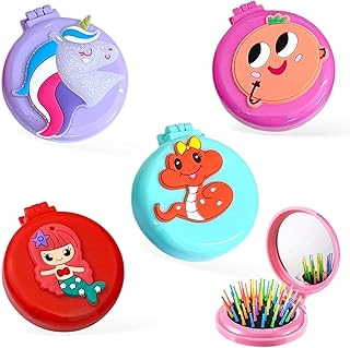 TERA13 Small Portable Cute Pocket Hair Comb with Mirror For Kids, Girls | Random Design | Suitable For All Kinds of Hairstyles | Travel Makeup Compact kit | Birthady Return Gift For Kids (1 Pcs)