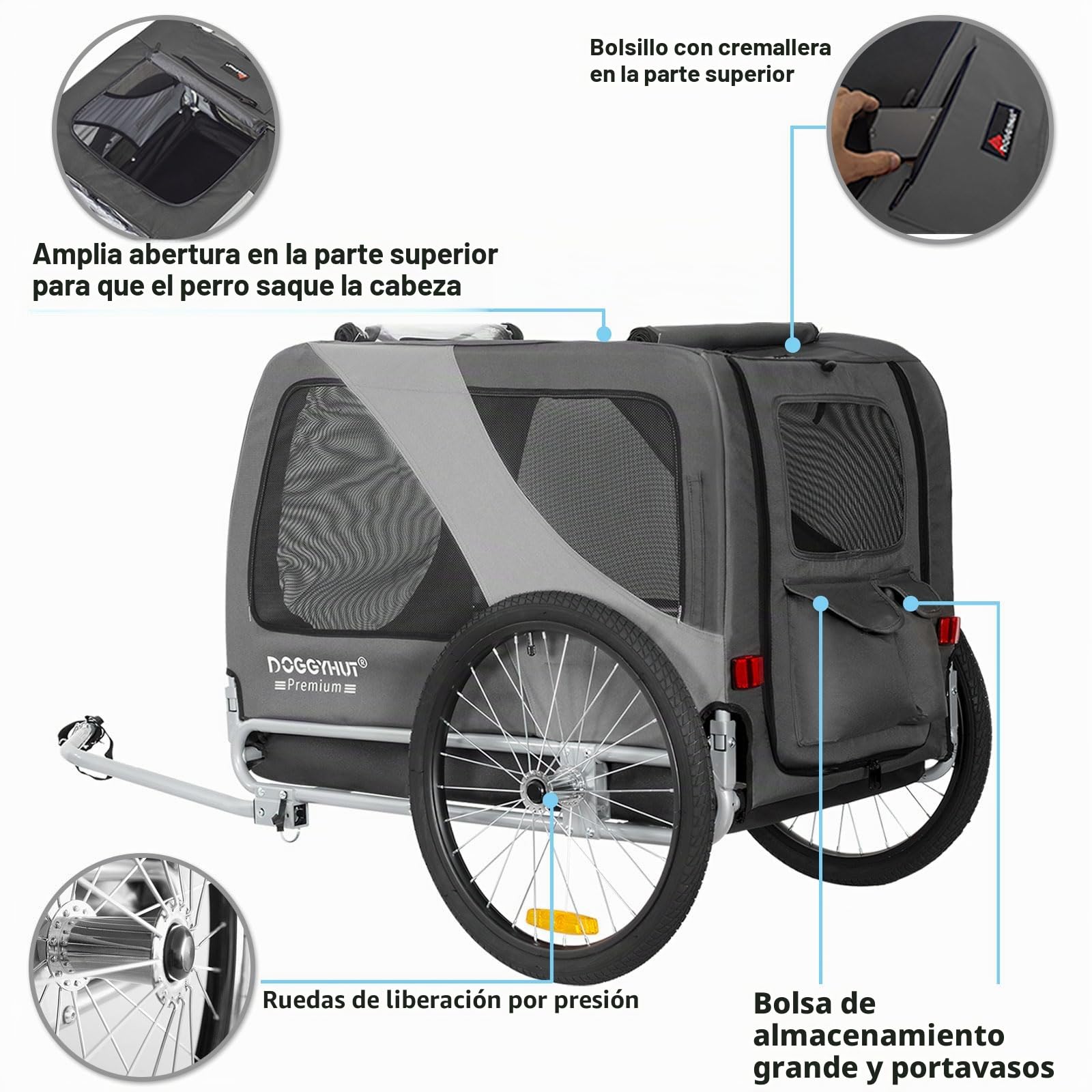 DOGGYHUT® 80103 Premium XL Remolque de bicicleta para perros hasta 45 kg Remolque de bicicleta para perros y perros grandes