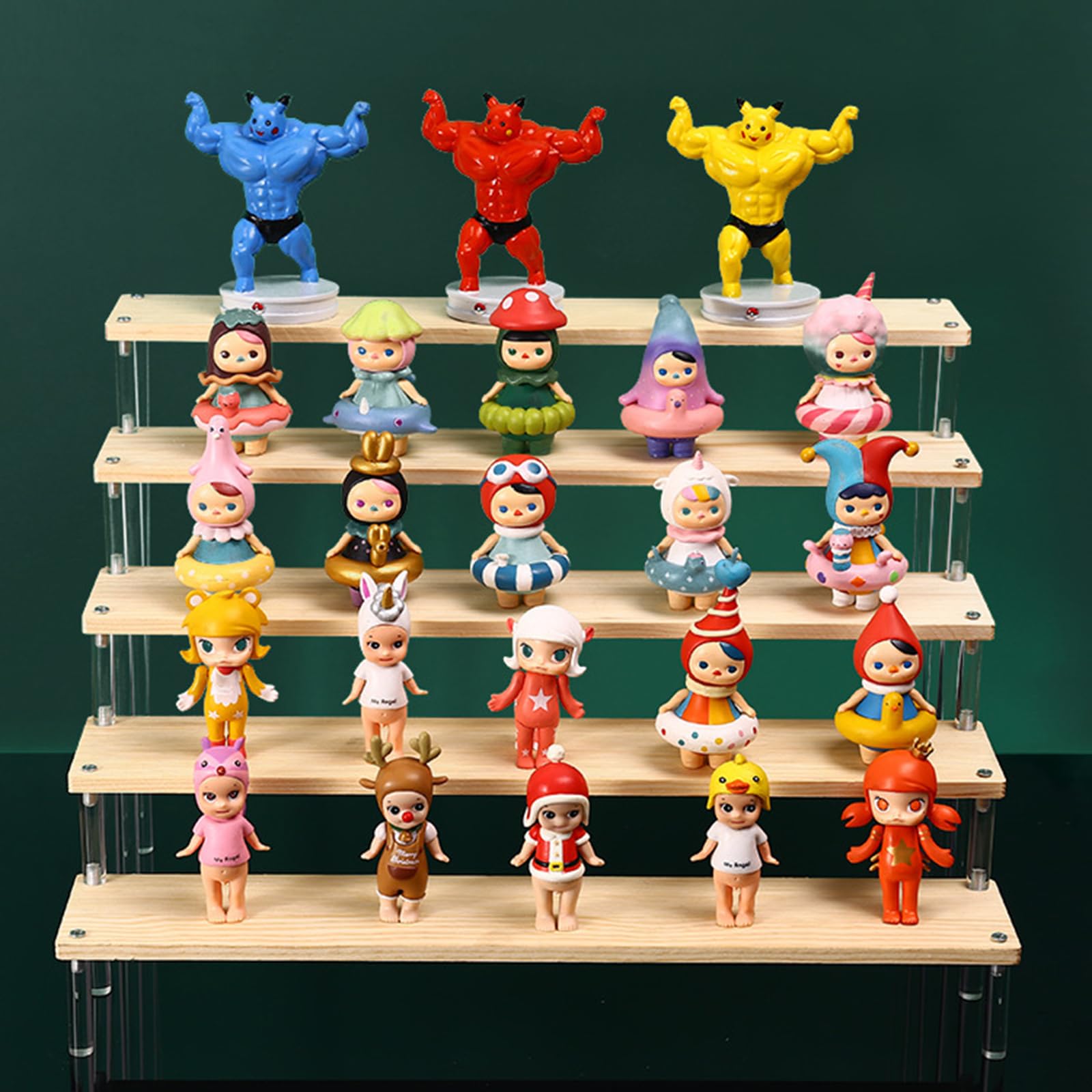 Expositor de escalera de madera y acrílico para perfumes de juguete y objetos pequeños, 1 – 5 niveles, soporte acrílico