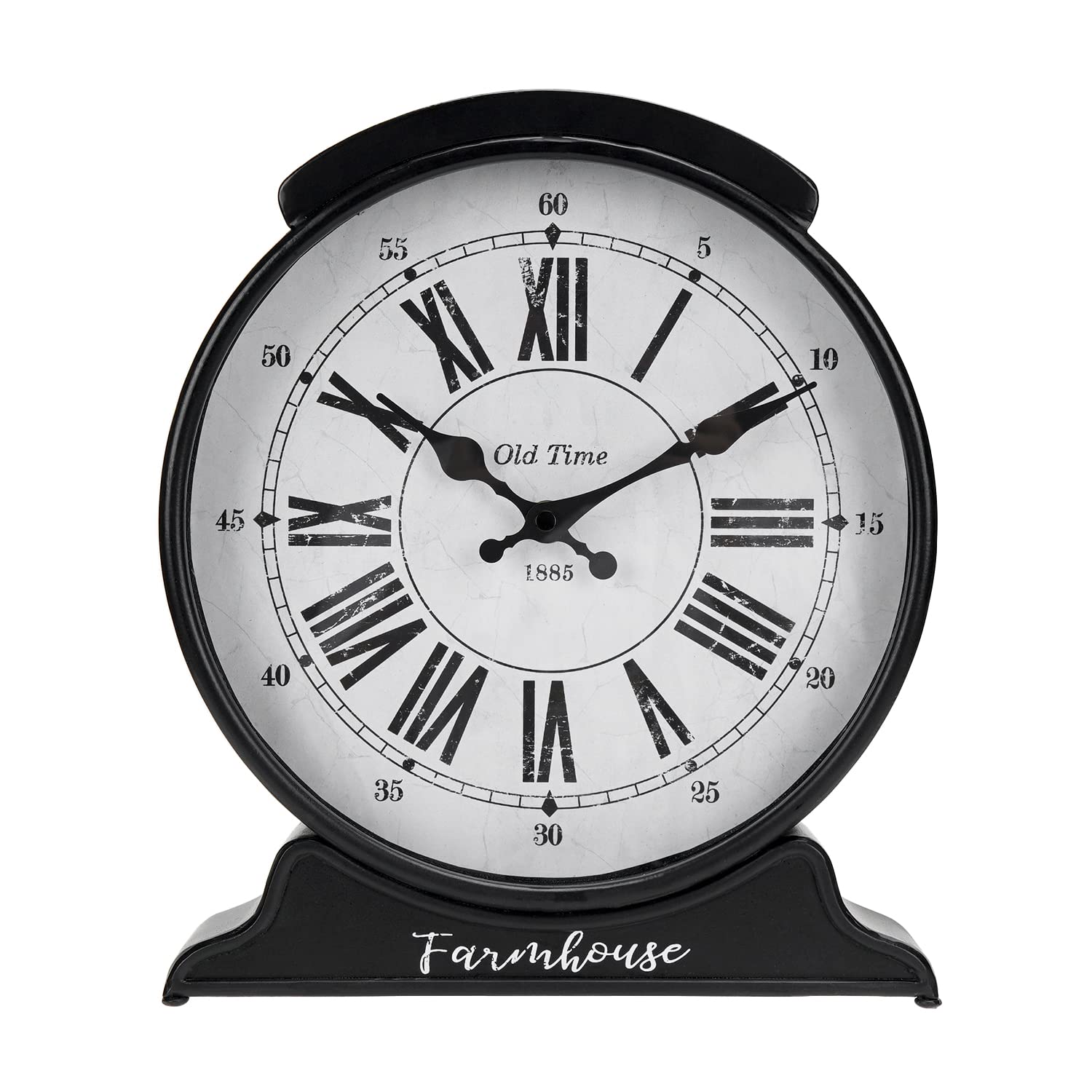 SOFFEE DESIGN9.5" Metal Mantel Clock with Base Black Vintage Roman Numeral Scale Design for Fireplace Rack Table Decoration Table Clock