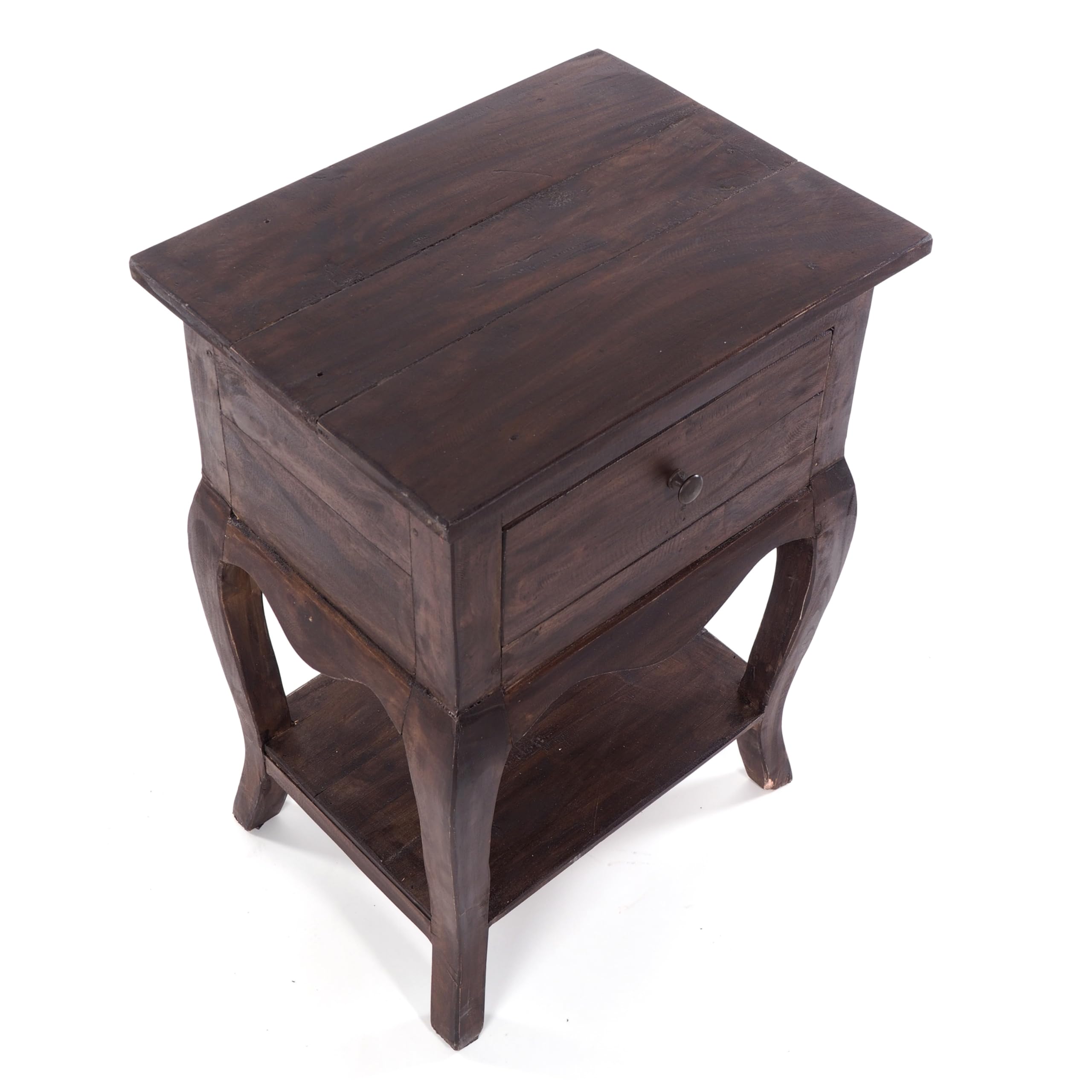 Design Delights Napoleon - Tavolino in Legno Riciclato, con cassetto, 64 x 45 x 34 cm, Marrone Scuro,Comodino
