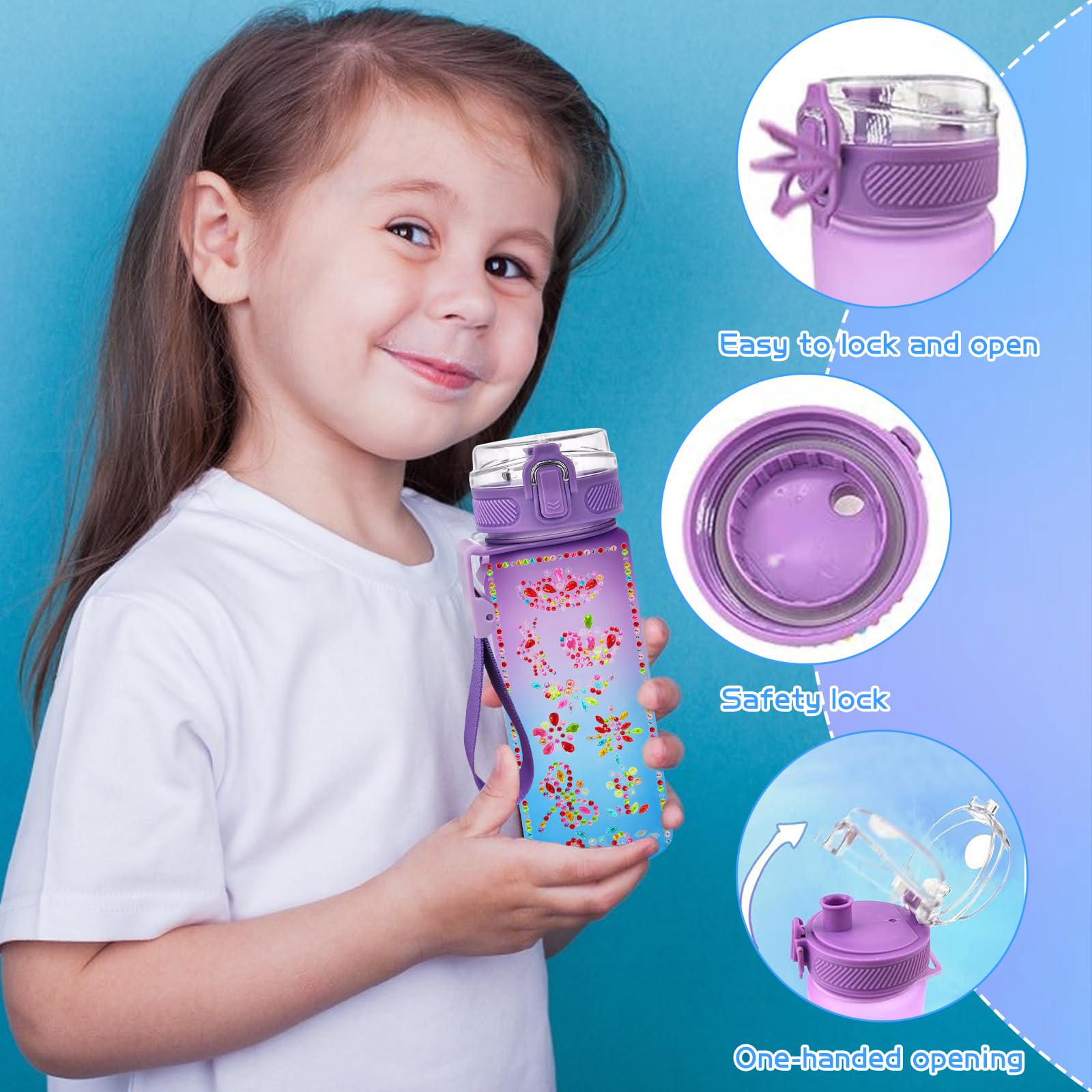 TZQFROCE DIY Trinkflasche Für Mädchen – 600 Ml, Mit Einhorn-Diamant-Aufklebern & Bastelset