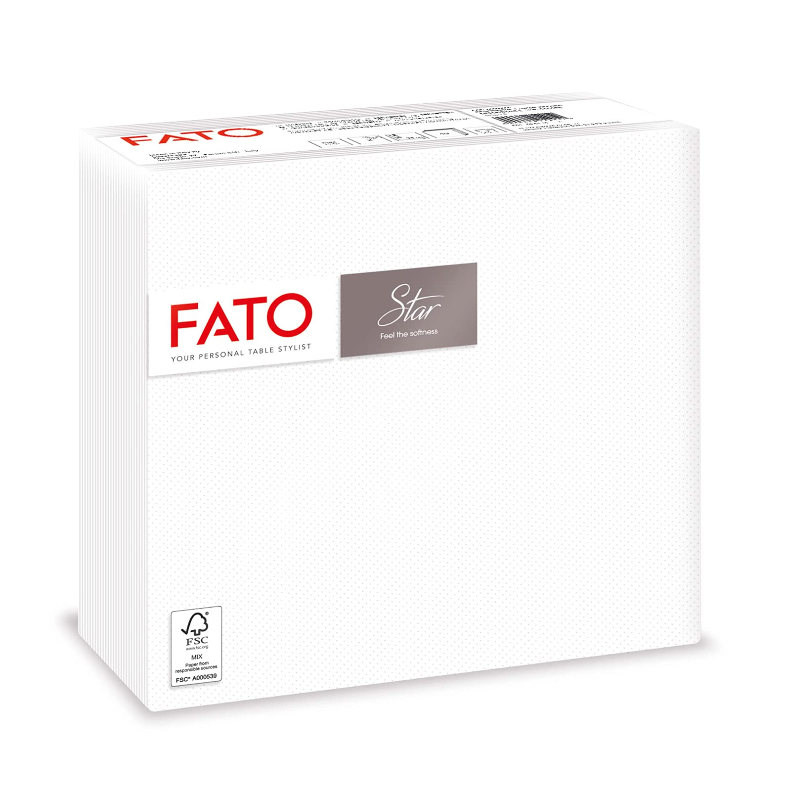 Fato - Disposable Paper Napkins, Softness and Softness, Pack of 40 Napkins, Size 38x38 Folded in 4, 2 ply, White Color, 100% Pure Cellulose, FSC Certified