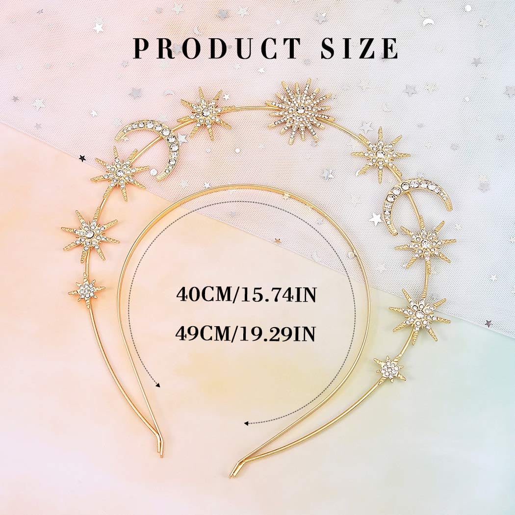 Zoestar Star Halo Crown Headband Rhinestone Star Goddess Headpiece Celestial Hair Accessories for Women (Gold 2) - Image 2