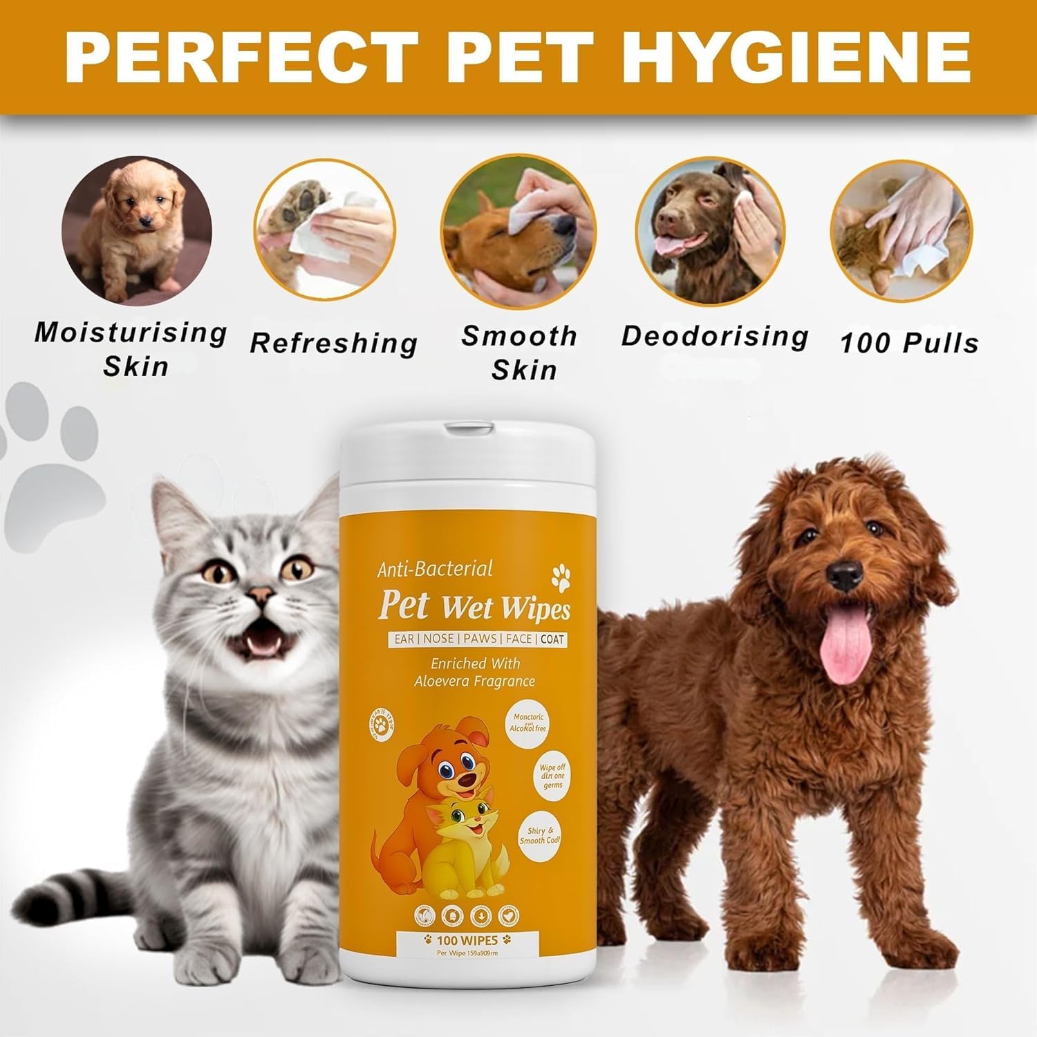 Wet Wipes for Dogs, Cats & All Pets | Lavender Essential, Vitamin E & Olive Oil | Anti-Bacterial Cleaning, Grooming & Deodorising Wipes (Pack of 1) 1