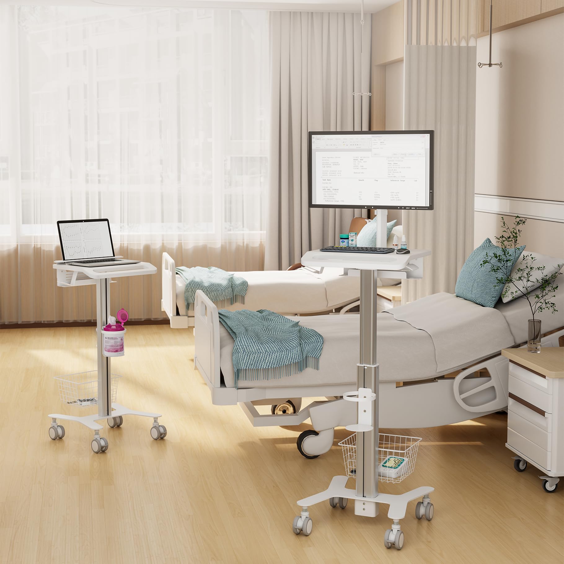 Carro para Equipos médicos con Soporte para Monitor 17"-27", Altura Regulable 80-120 cm
