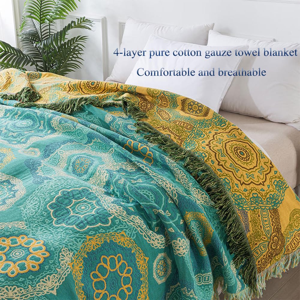 Copriletto Boho 100% Cotone, Confortevole, Biancheria da Letto di Alta qualità, Stile Rustico, Versatile Coperta per Divano E Letto, Perfetto Equilibrio tra Calore Melograno,C,150x200CM
