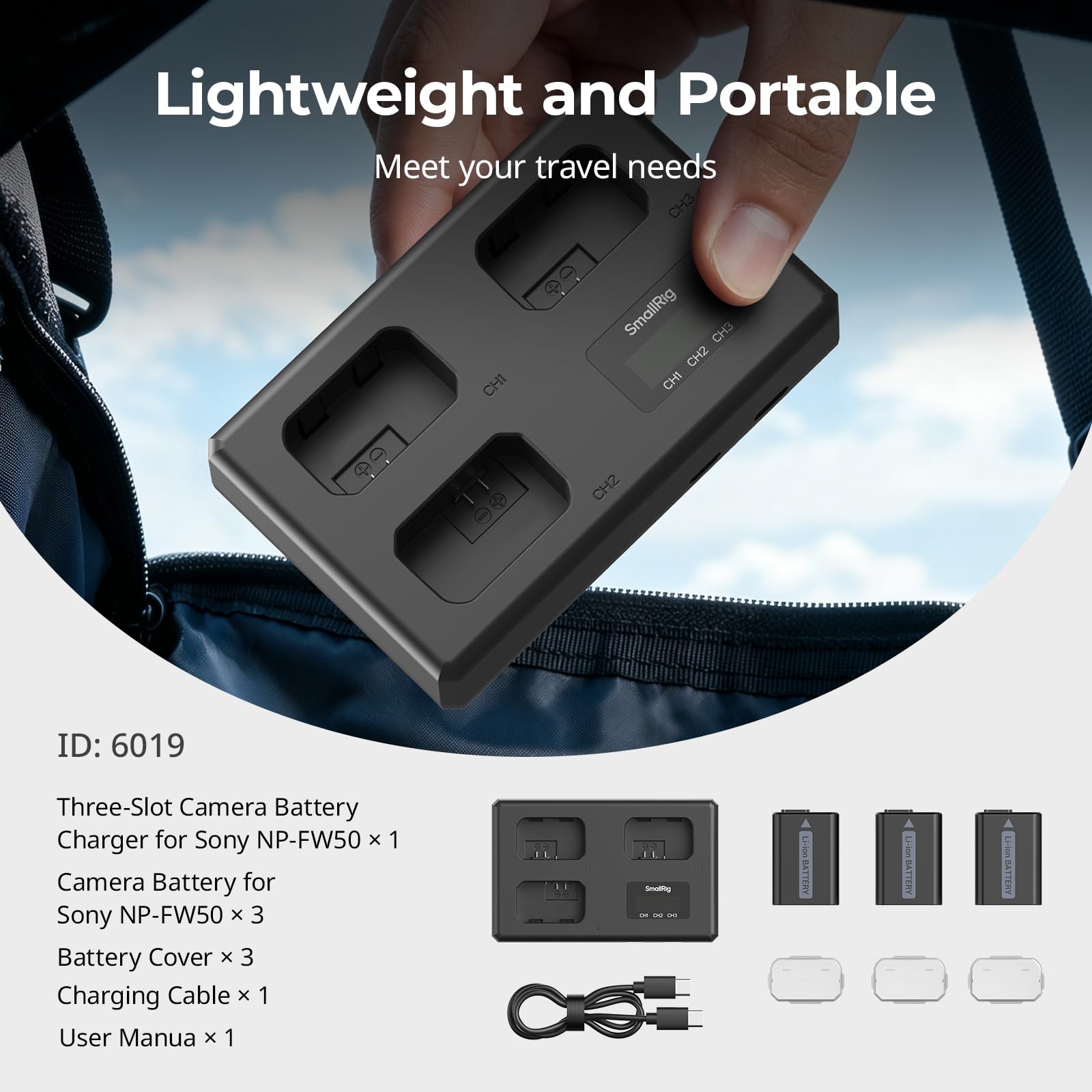 SMALLRIG Kit de Batterie NP-FW50 pour appareils Photo Sony, Chargeur LCD Triple Emplacement avec 3 Batteries 1030 mAh, décodage Complet pour Sony A6000, A6100, A6300, A6400, ZV-E10, A7, A7S - 6019