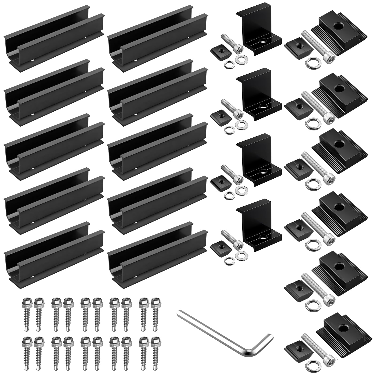 Anbte 10 Piezas Soporte Placas Solares 120mm*25mm AleaciÓn de Aluminio, 4x Abrazadera Final para Panel Solar de 40mm y 6 Abrazaderas Centrales para Caravanas Furgonetas Cobertizos Color Negro