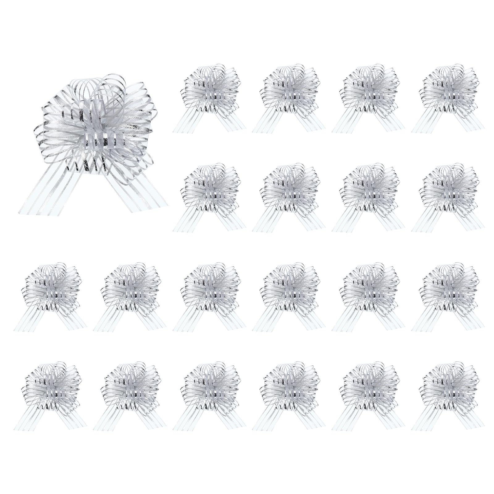 sourcing map 20pcs Silver Tone Pull Bows 6.3 Inches Wide Large Ribbon Gift Bows for Gift Wrapping Gift Baskets Decor Wedding Parties Birthday Florist Packaging and Decoration