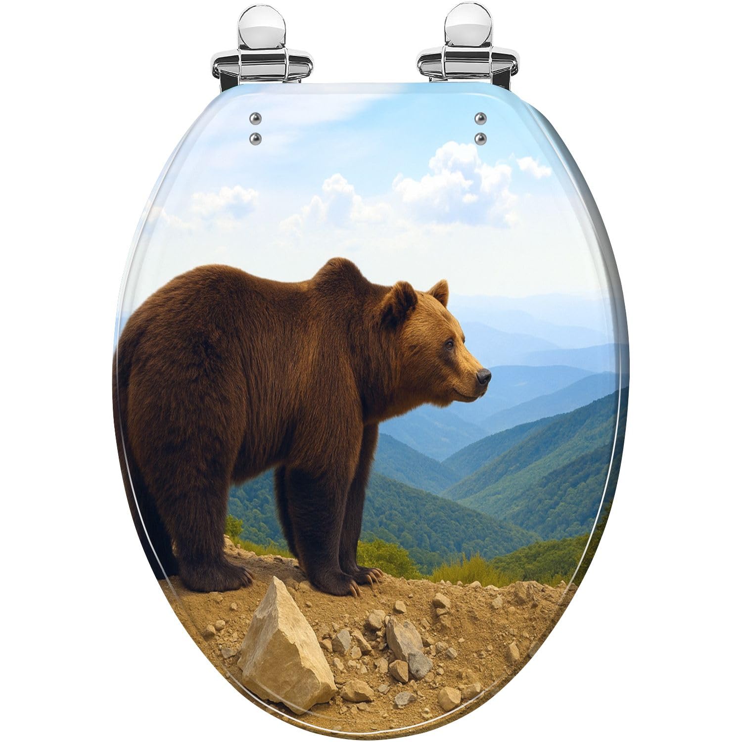 Elongated brownbearquickreleasebumpereasyinstallclean, Adjustable, Lightweight, Durable, Portable, User-Friendly, Compact, Decorative, Resin, Toilet, seat