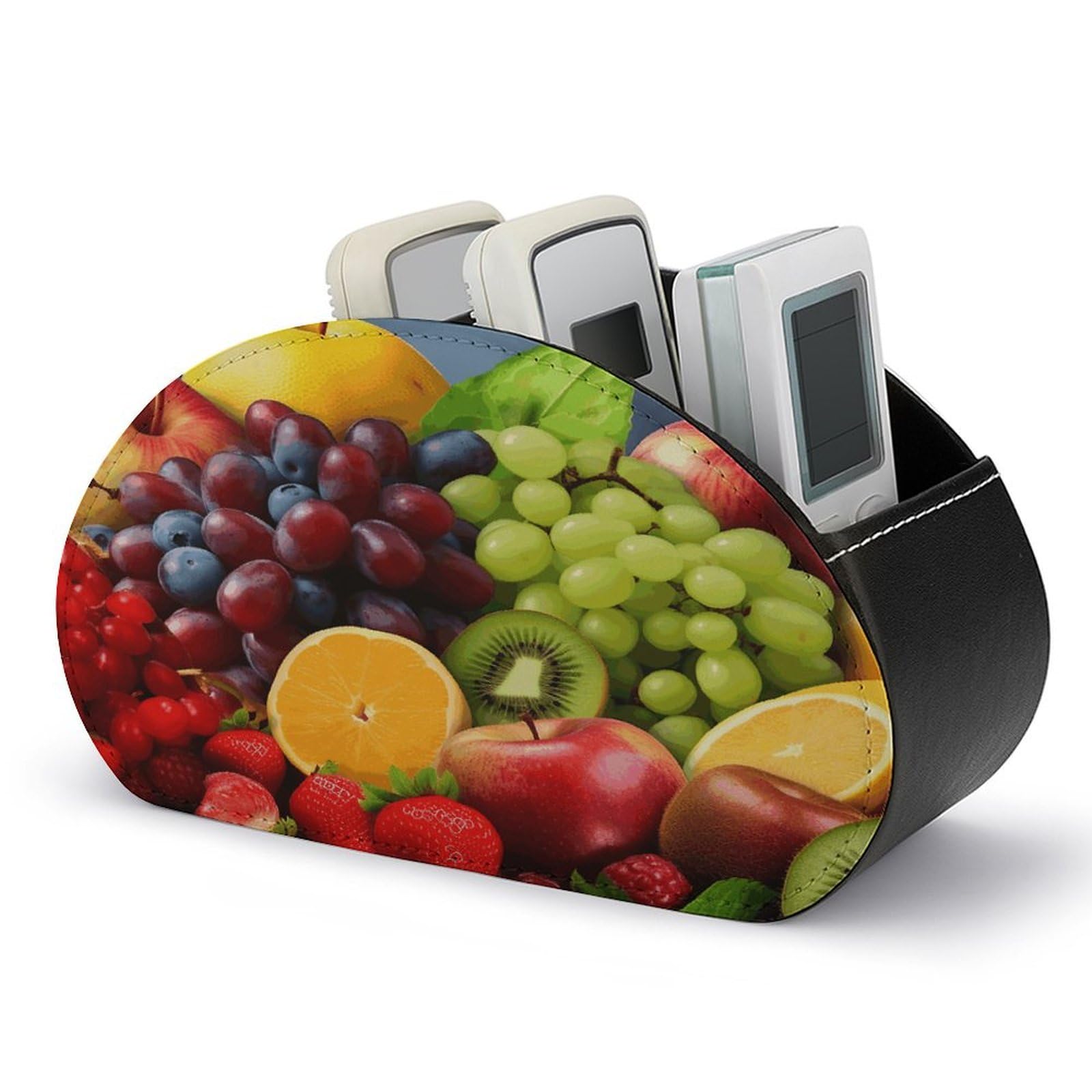 FodPand Fruits Remote Control Holders PU Leather Remote Caddy Desktop Organizer with 5 Compartments TV Remote Holder Box Tray for Bedside Table Office Desk Accessories&Gift