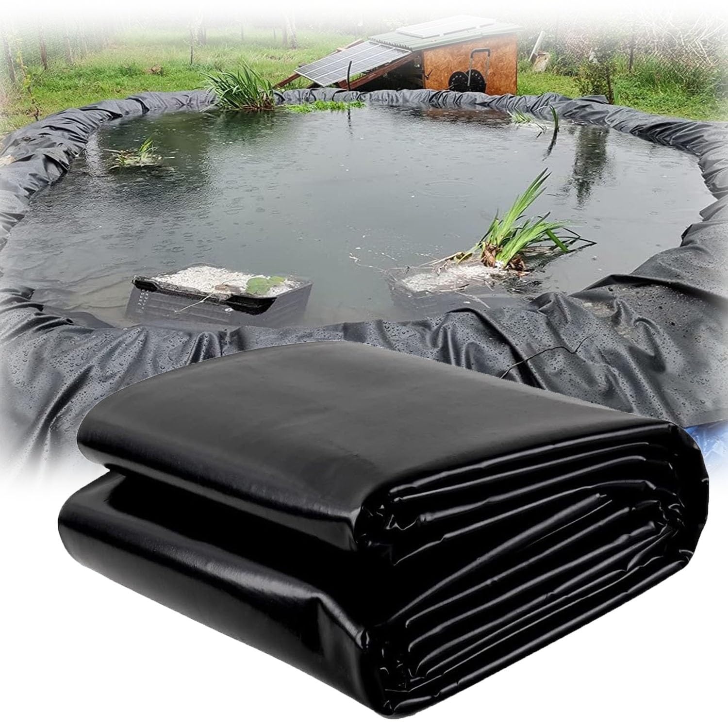 Revestimiento Impermeable de HDPE Negro de 2x8 m y 0,12 mm de Espesor para estanques de Peces, cascadas, Arroyos y Fuentes. Ideal para Jardines acuáticos.