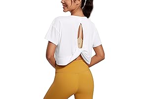 CRZ YOGA Open Back Short Sleeve Crop Top for Women
