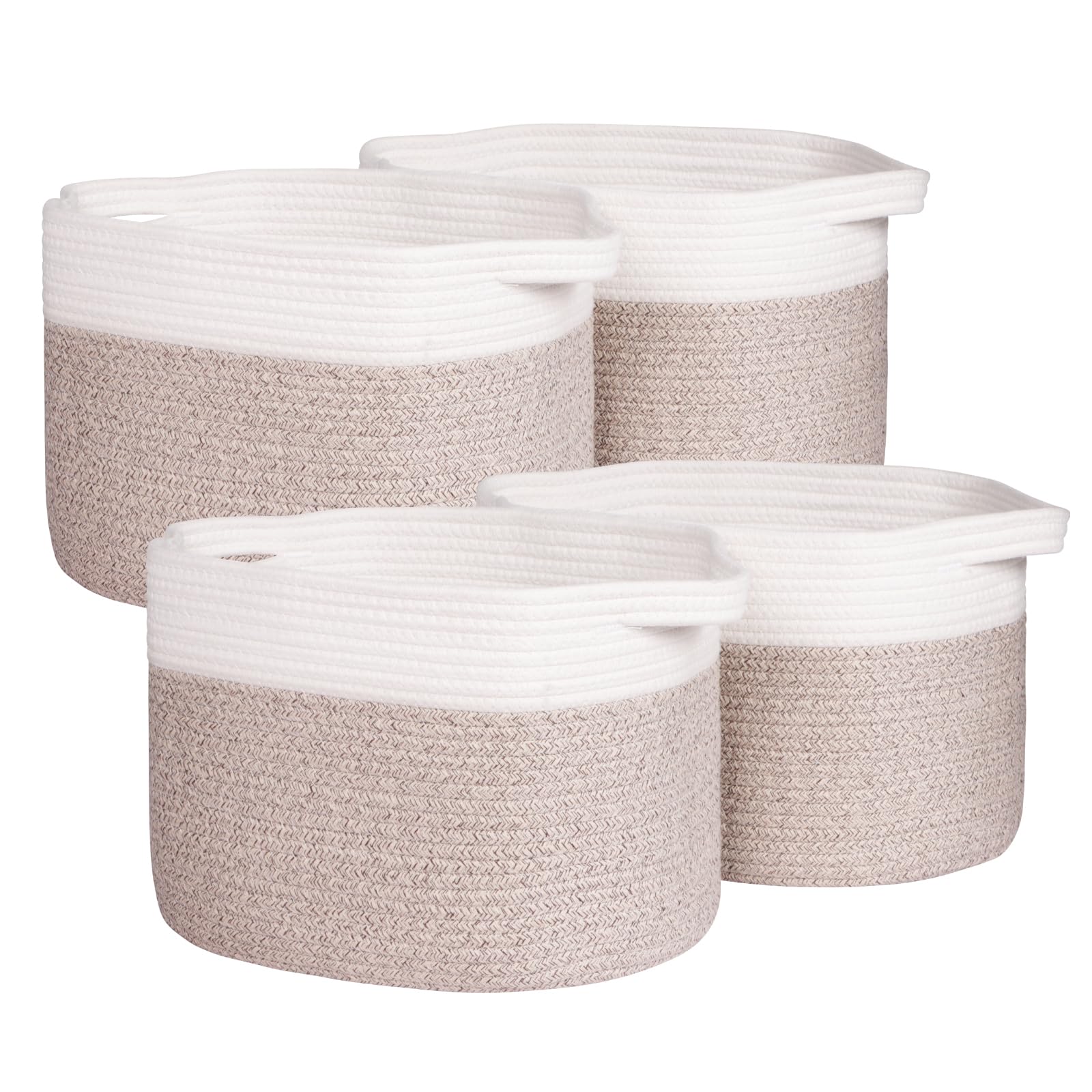 Univivi 4-Pack Storage Baskets for Shelves, Rope Basket for Towel Storage, White Bathroom Basket, Woven Blanket for Living Room White & Khaki