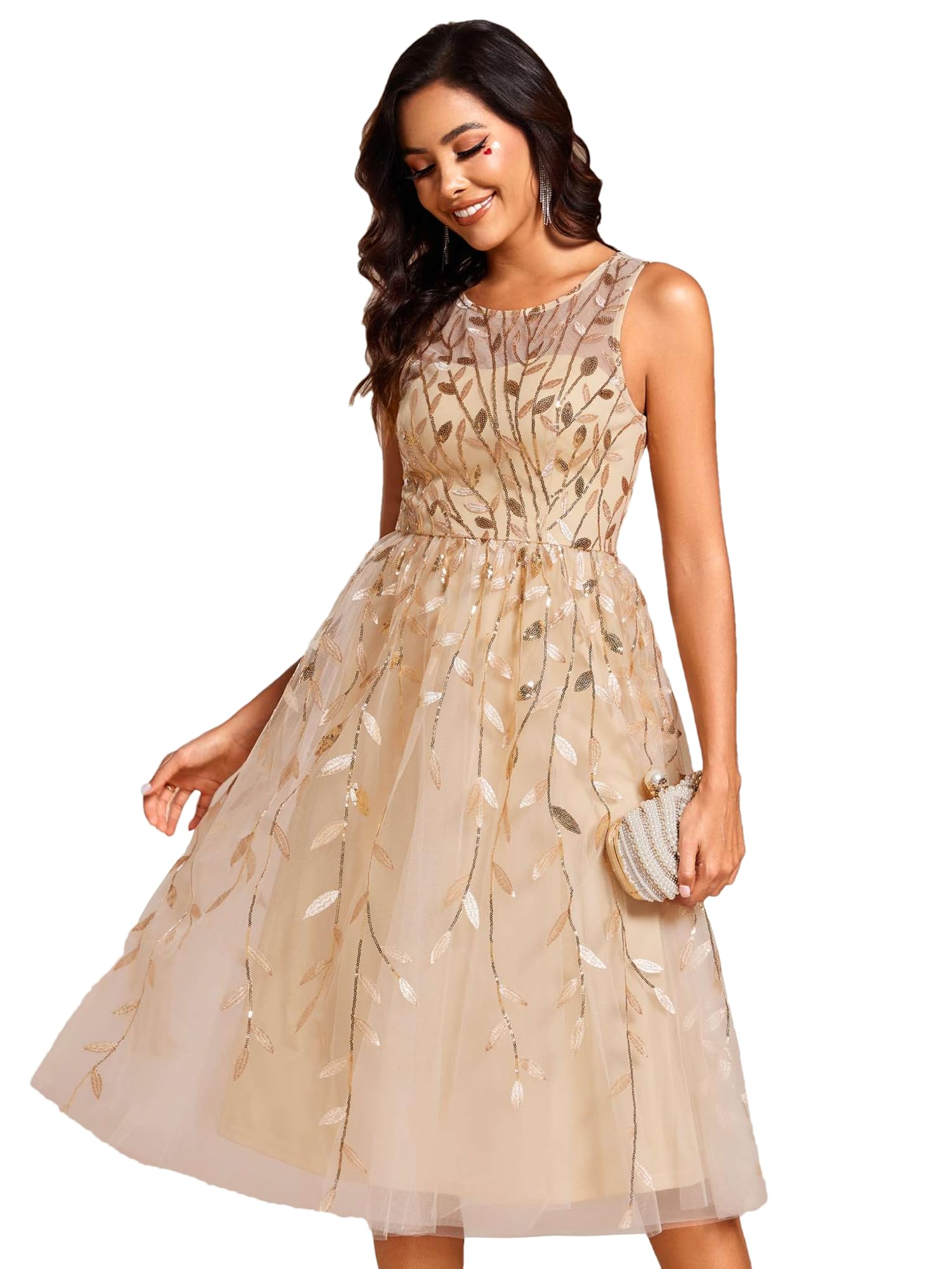 EVER-PRETTY Elegante vestido de primavera de manga comprida azul