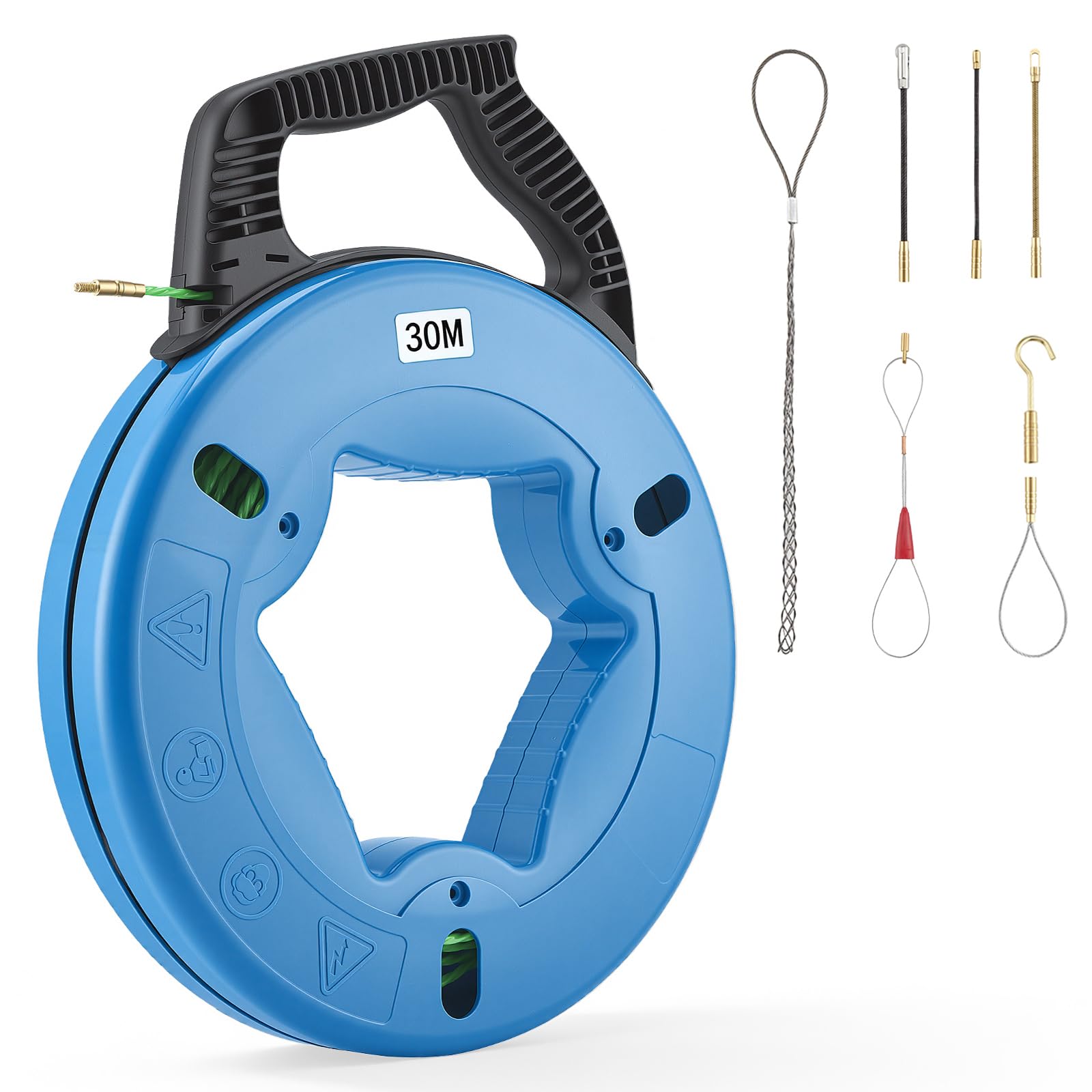 Sonda Passacavi 30m 4,5mm Sonda Passacavi Professionale con 7 Adattatori, Cavo Alimentazione per Tubo Vuoto, Elettrico e Fibra, Elettricista Estrattore Cavi - Blu