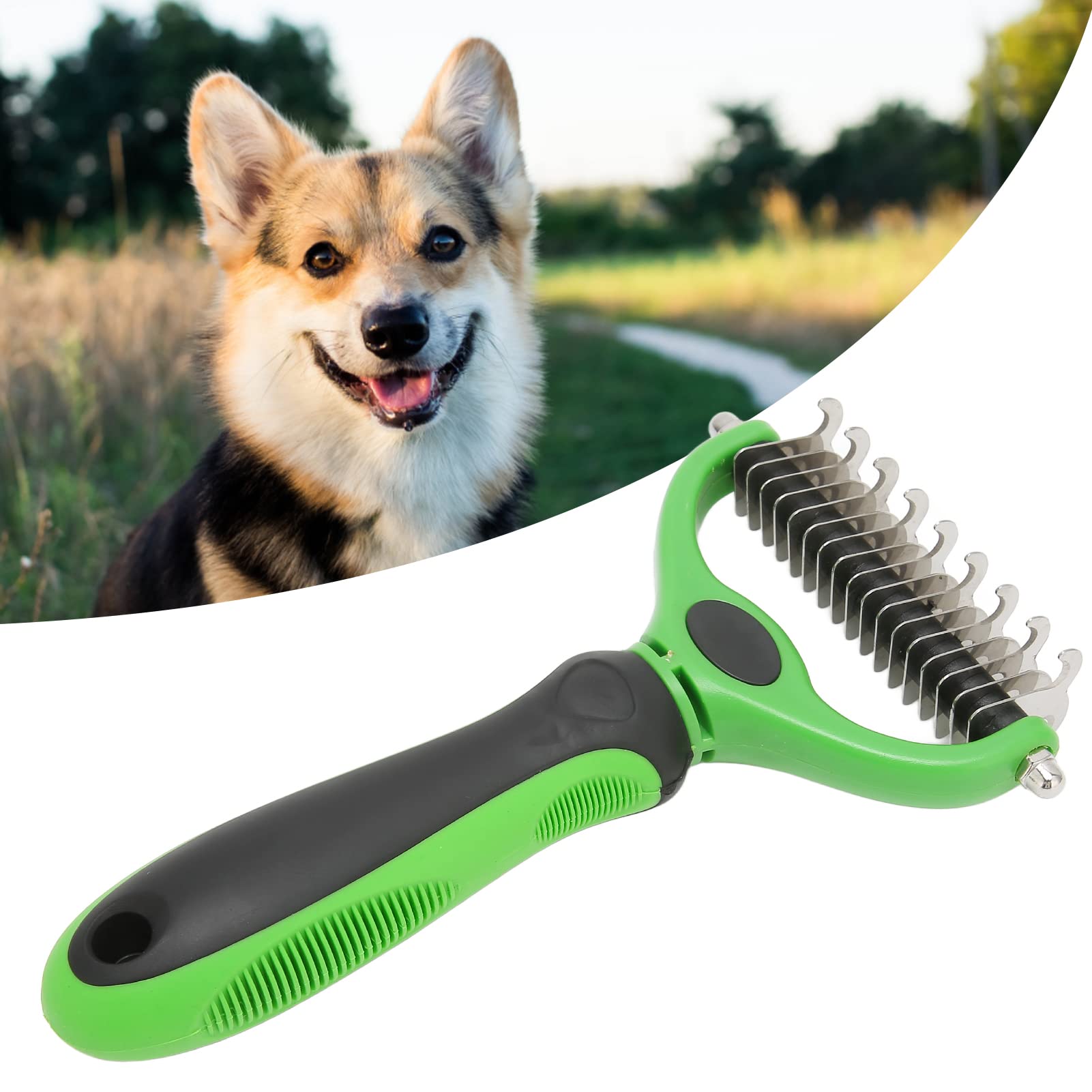 Pet Deshedding Massage Undercoat Rake Grooming Comb (L Green Black)