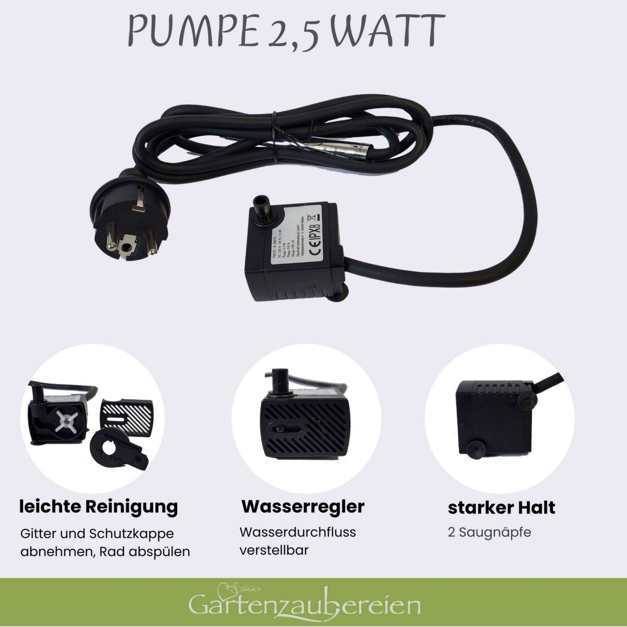 Storm's Gartenzaubereien Keramik Möwen-Wasserspeier mit 1,8m Kabel - 2,5W Pumpe - Handbemalte Teichdeko - für Gartenteiche, Terrassen - Balkone - Maritime Deko