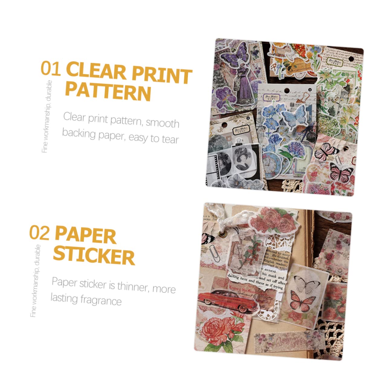 Sewroro 1200hojas Pegatinas Retro Autoadhesivas Para Scrapbooking y Journaling Decoraciones Delicadas Para Álbumes y Manualidades De Materiales Creativos