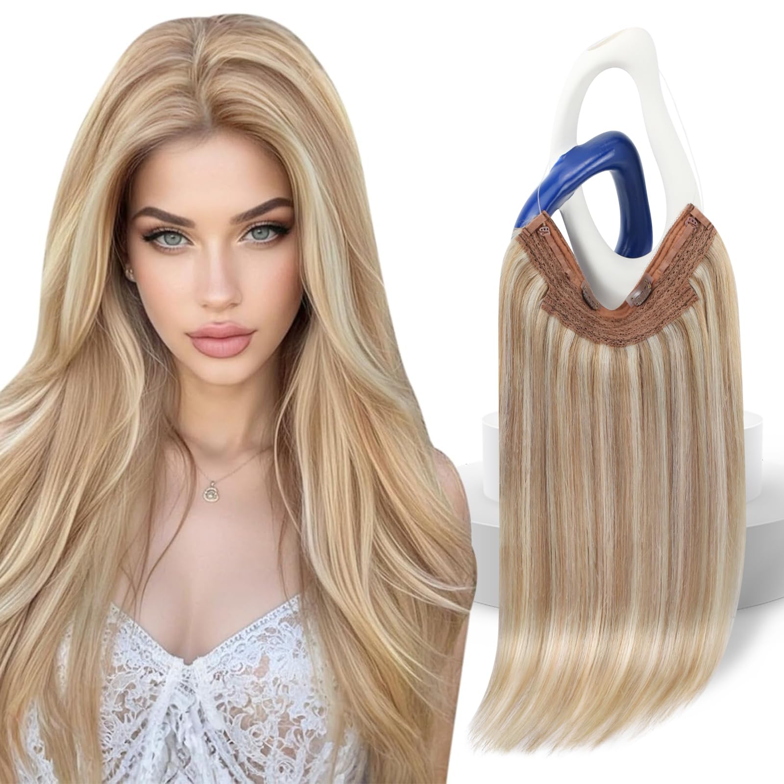 Sunny Hair Wire Hair Extensions Real Human Hair Fish Line Human Hair Extensions Invisible Wire Extensions Ash Blonde with Platinum Blonde Highlights #P18/613 18 Inch