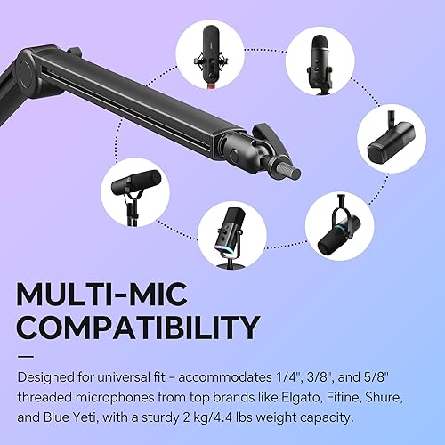 Miniatura 7 de Brazo de micrófono, brazo de micrófono premium con gestión de cables, brazo giratorio de 360, brazo de brazo de micrófono para transmisión, juegos,