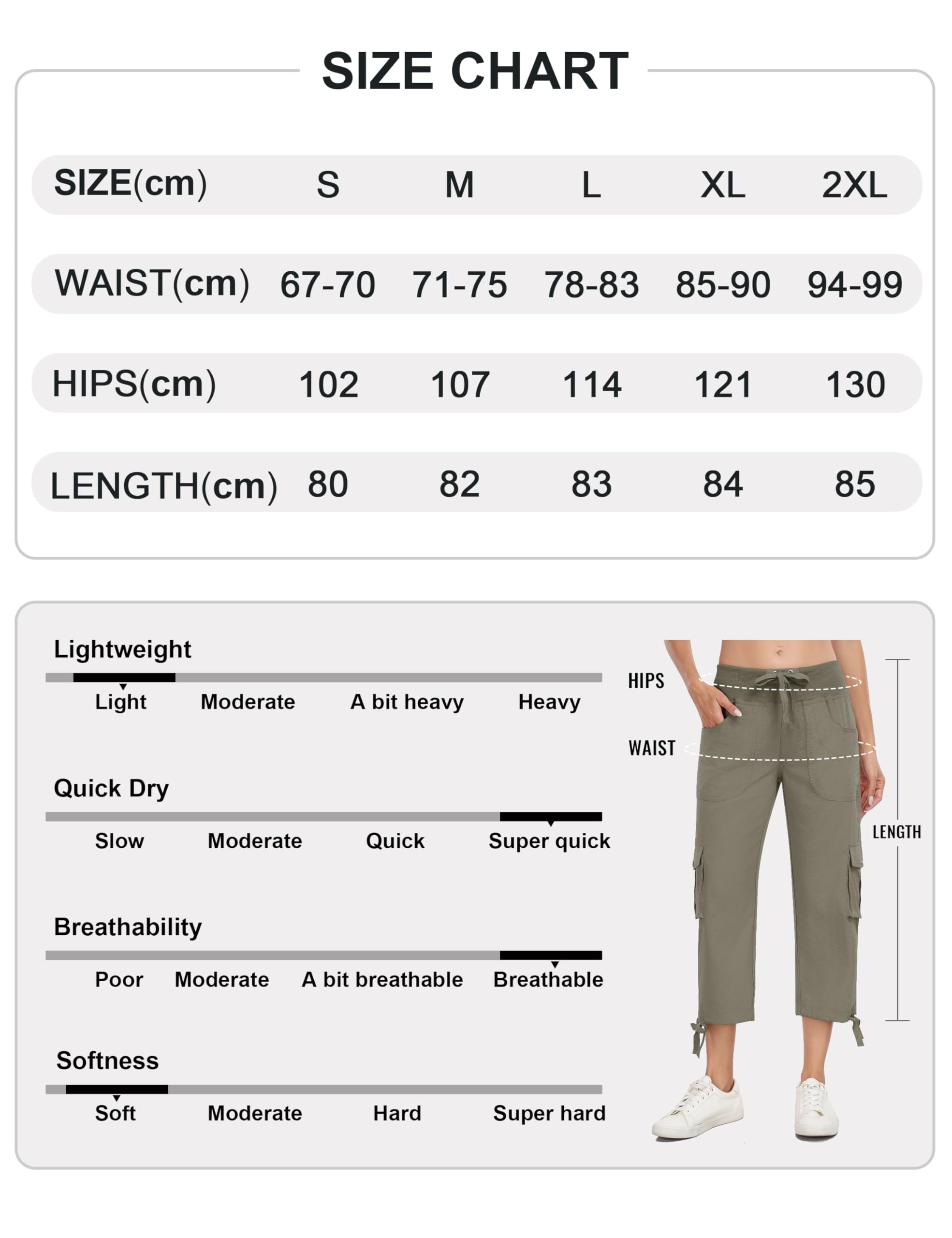 MoFiz Pantalon 3/4 Femme été Pantacourt Cargo de Randonnée Voyage Pantalon Capri de Mode avec 6 Poches