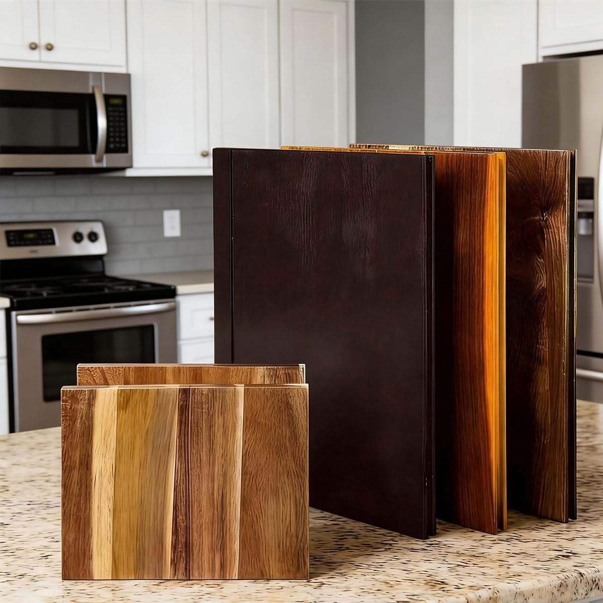 Reversibile Tagliere in Legno Double-face, Set di 3 Taglieri a Forma di Libro, Adatto Alla Lavastoviglie Vassoio da Cucina, Antiscivolo Tagliere da Cucina per Carne, Pane, Verdure e Frutta