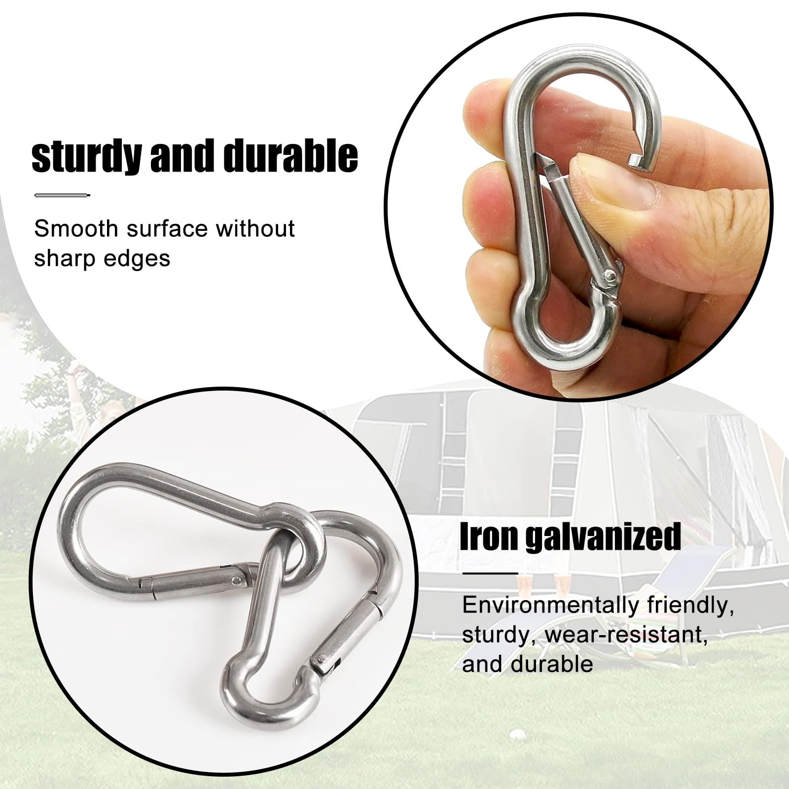 Mosquetones，18 Piezas Mosquetón de Acero Inoxidable M5, 50 x 5 mm, Carabiner para Llavero, Camping, Pesca y Senderismo